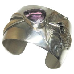 Nachlass Sterling Amethyst Orchideen-Manschettenarmband Carol Felley