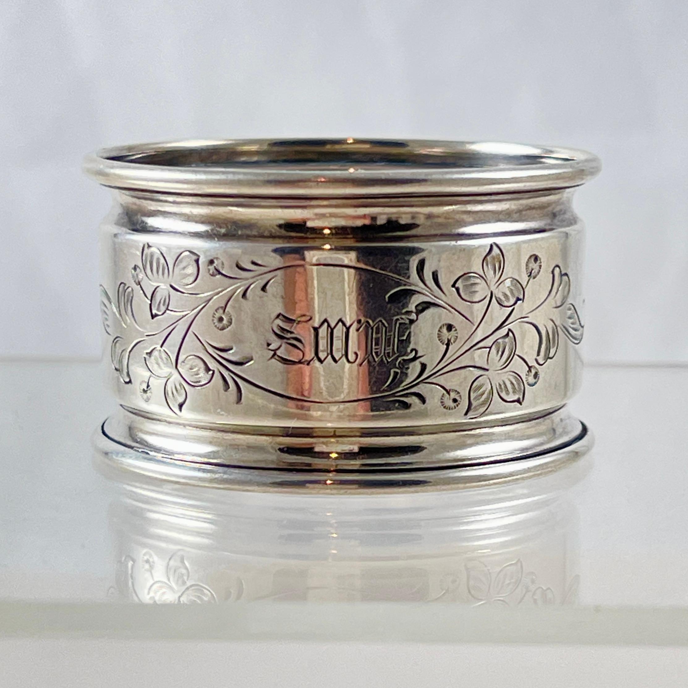 Estate Sterling Engraved Napkin Rings, mixed set of four 2