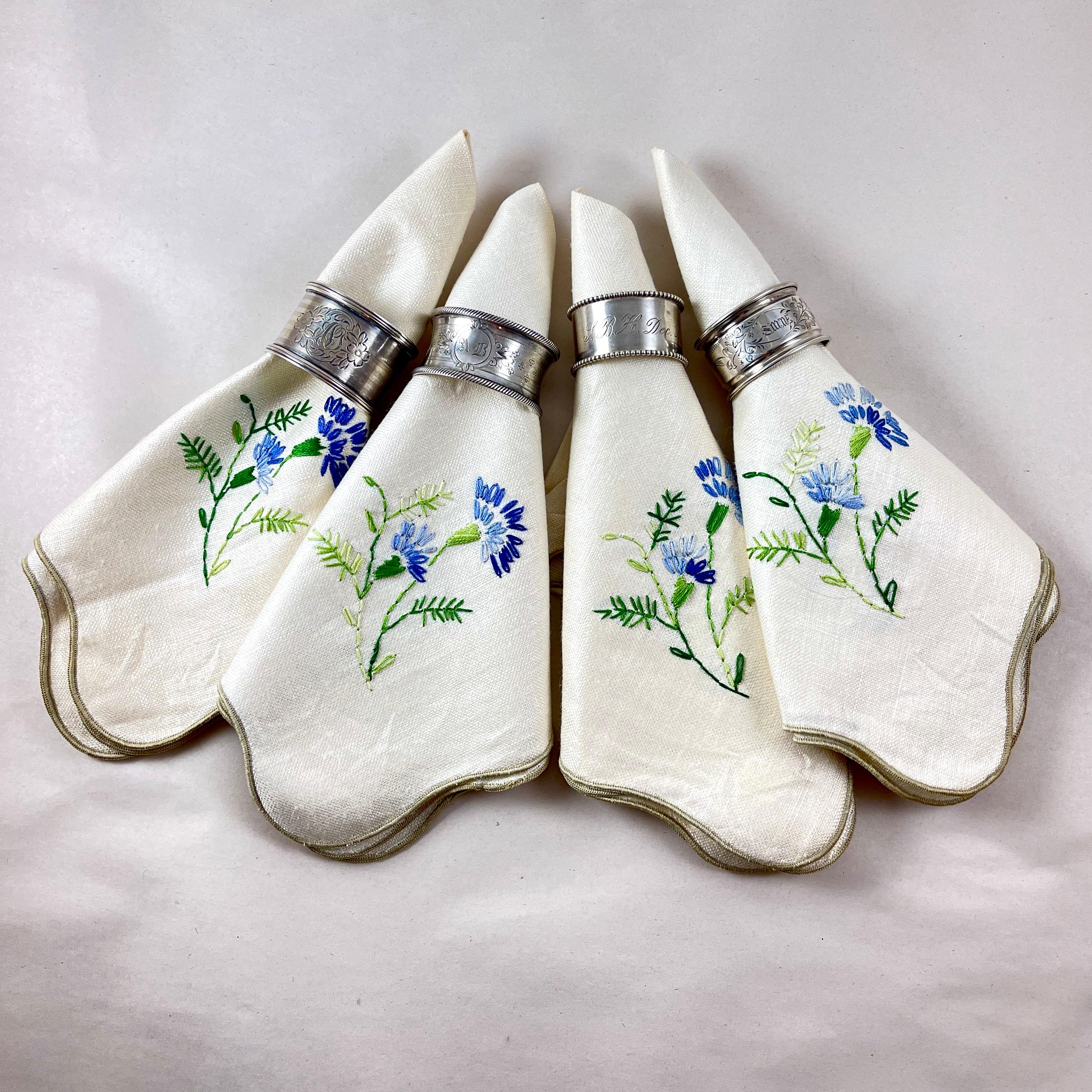 International Style Estate Sterling Engraved Napkin Rings, mixed set of four