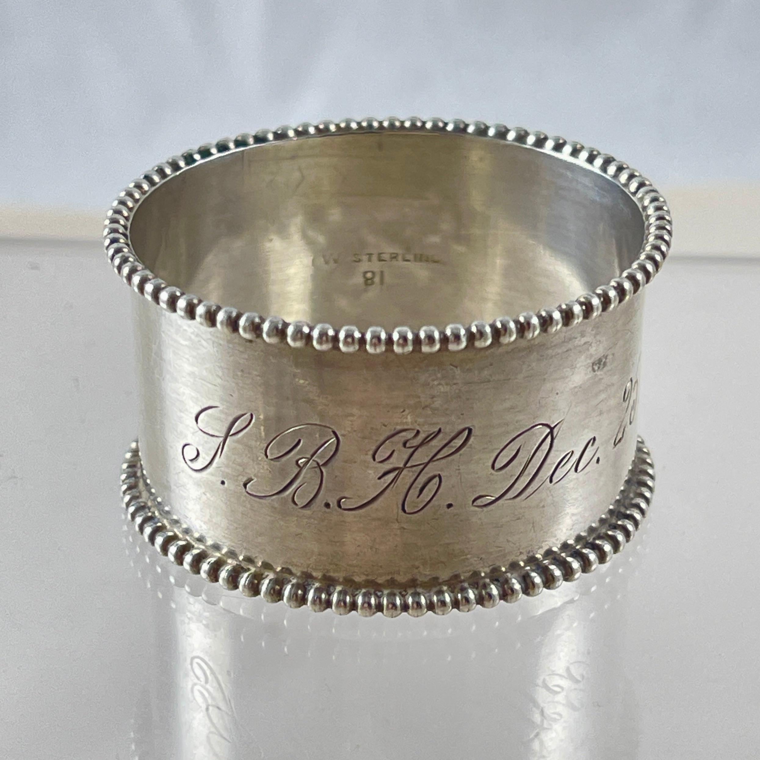 Metalwork Estate Sterling Engraved Napkin Rings, mixed set of four