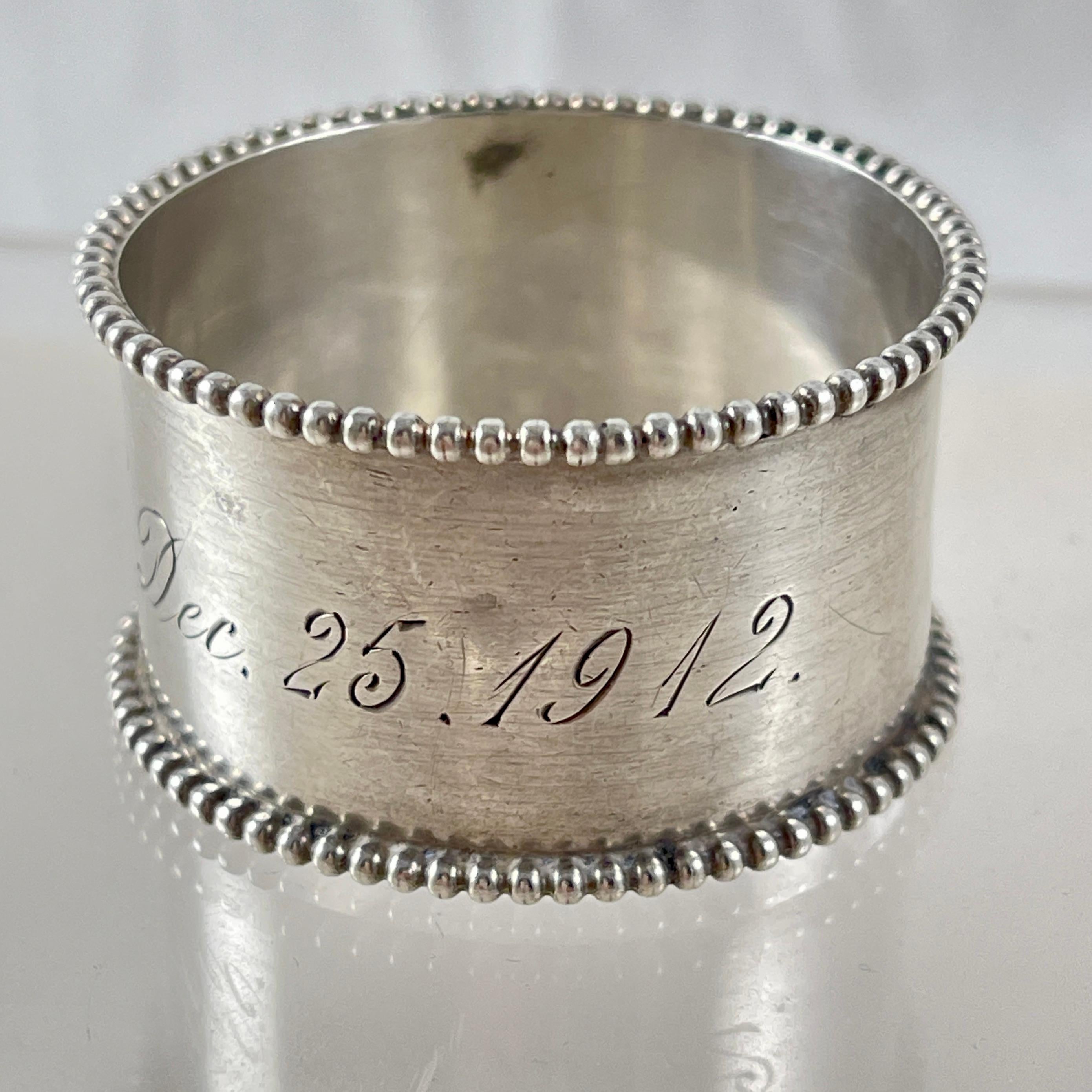 Estate Sterling Engraved Napkin Rings, mixed set of four In Good Condition In Philadelphia, PA