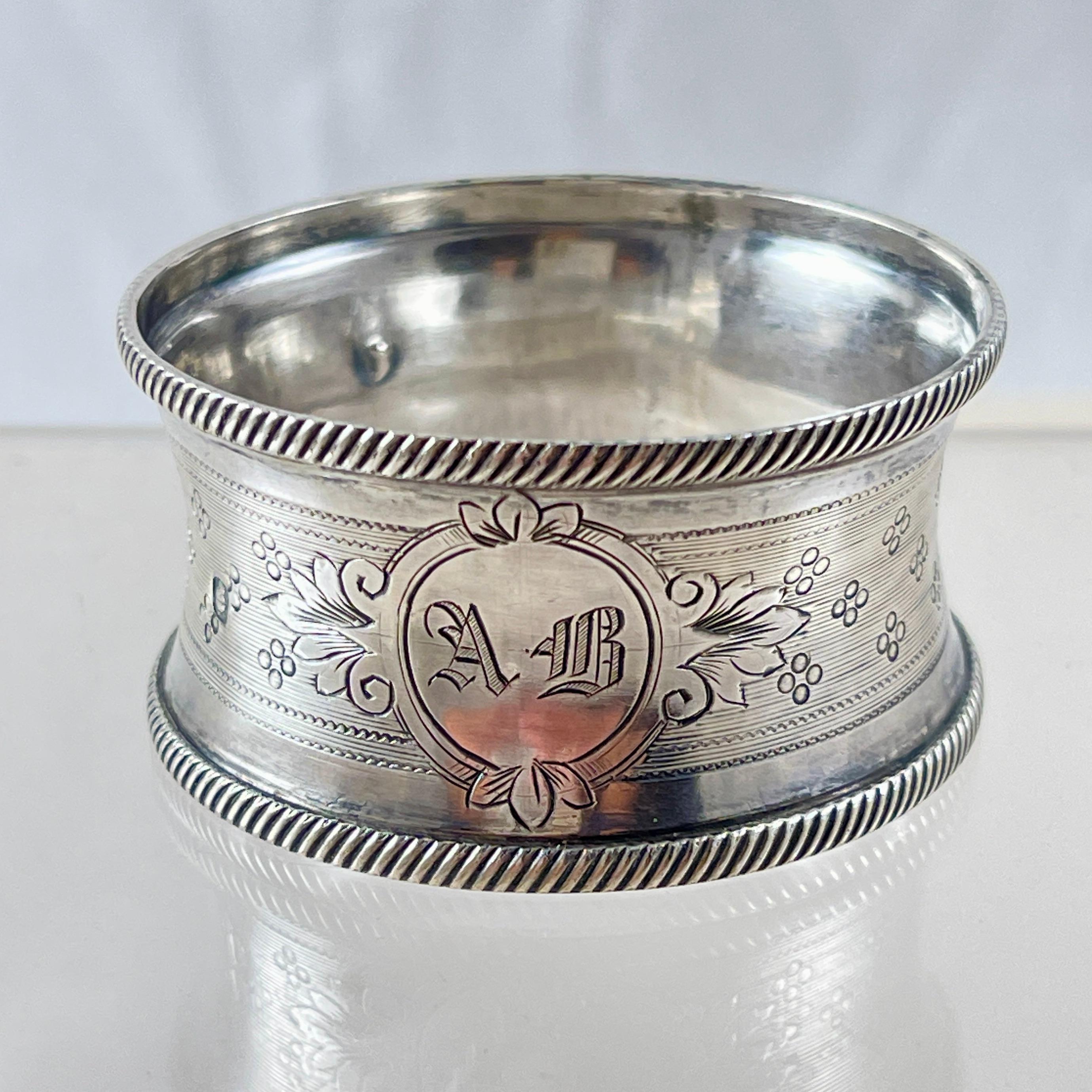 19th Century Estate Sterling Engraved Napkin Rings, mixed set of four