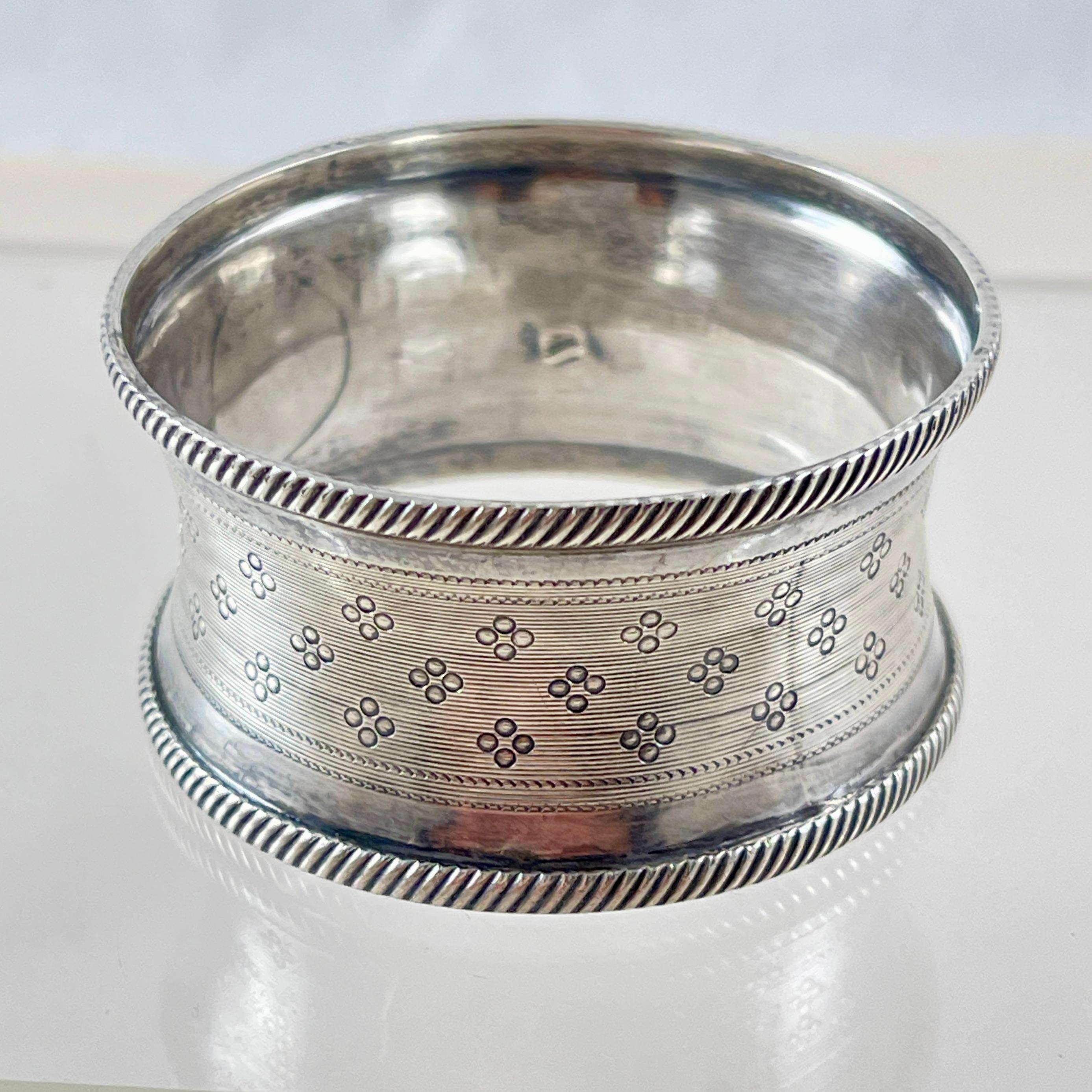 Sterling Silver Estate Sterling Engraved Napkin Rings, mixed set of four