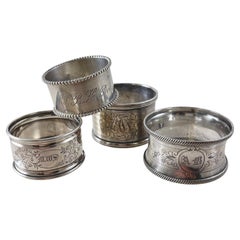 Estate Sterling Engraved Napkin Rings, mixed set of four