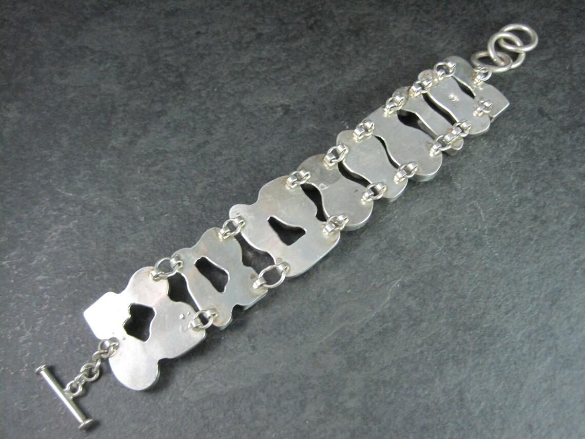 Estate Sterling Gemstone Pearl Toggle Bracelet 7-8 Inches For Sale 2