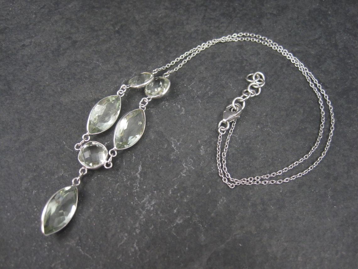 Mixed Cut Estate Sterling Green Amethyst Y Necklace For Sale