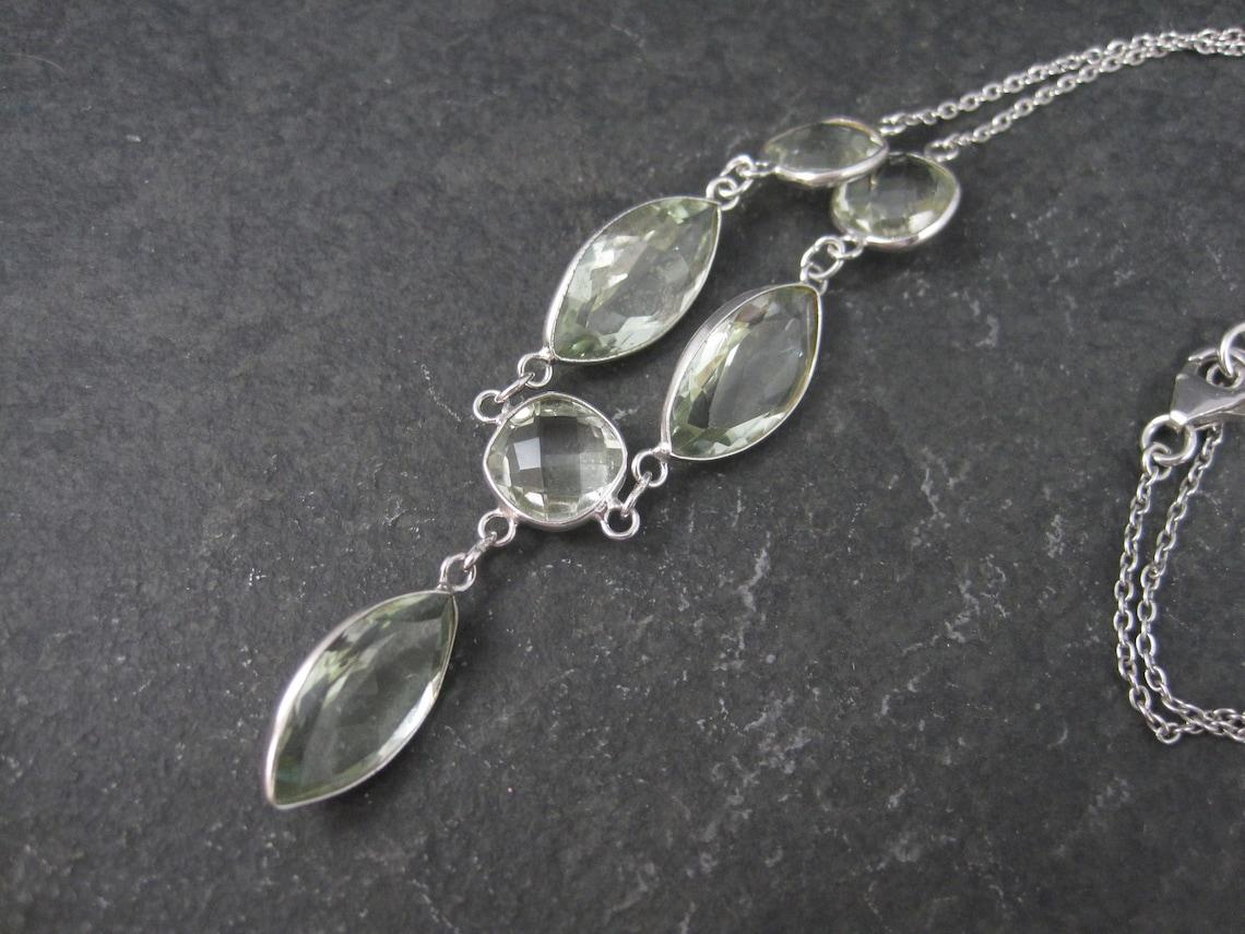 Estate Sterling Green Amethyst Y Necklace In Excellent Condition For Sale In Webster, SD