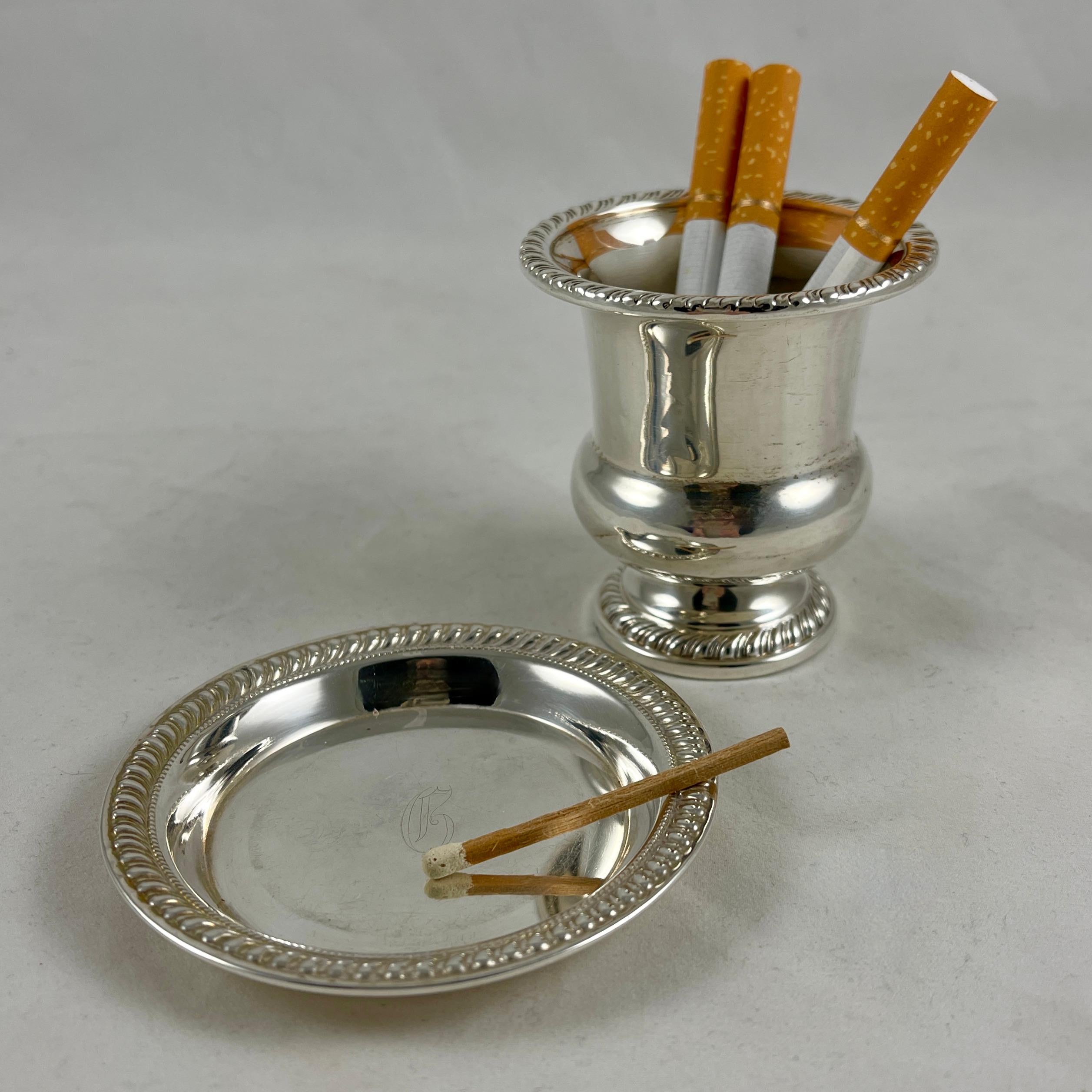 International Style Estate Sterling Silver 2-Piece Cigarette or Match Holder Smoker Set For Sale