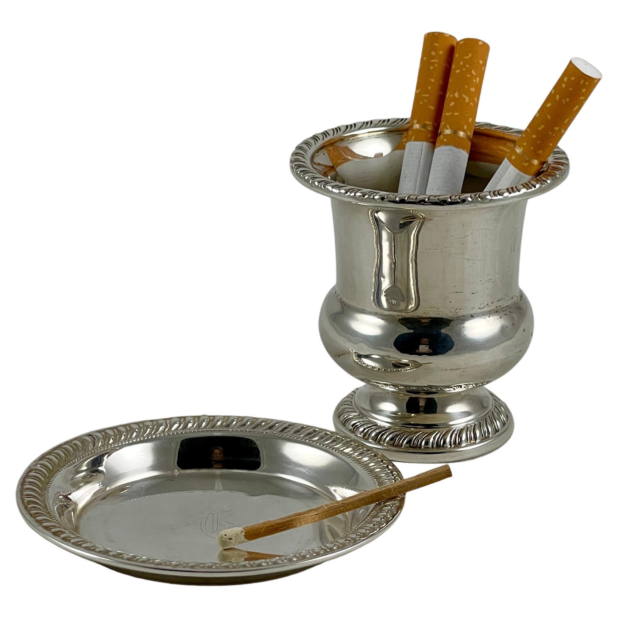 Estate Sterling Silver 2-Piece Cigarette or Match Holder Smoker Set