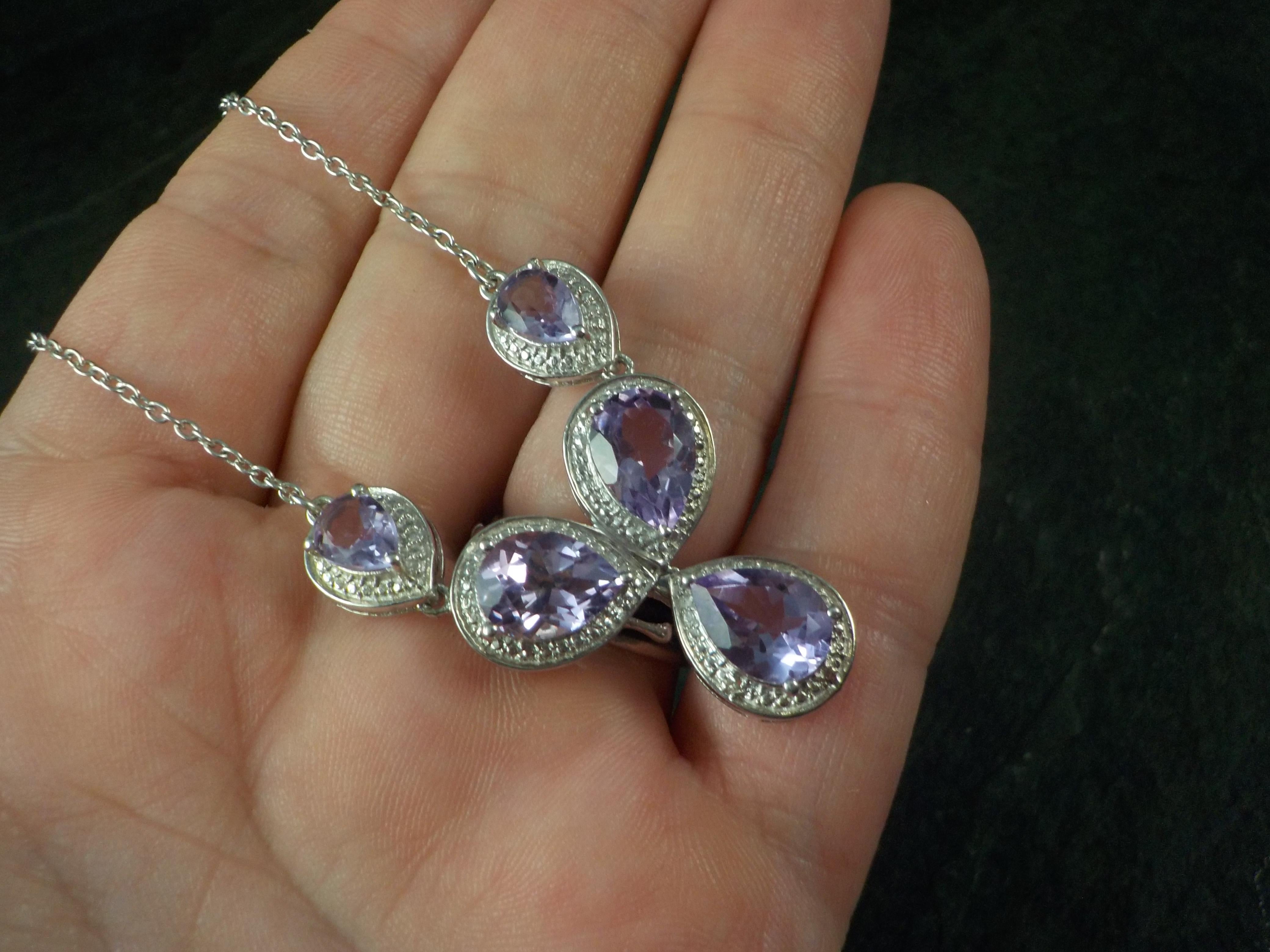 Estate Sterling Silver Amethyst Y Necklace For Sale 4