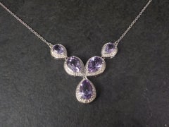 Estate Sterling Silver Amethyst Y Necklace