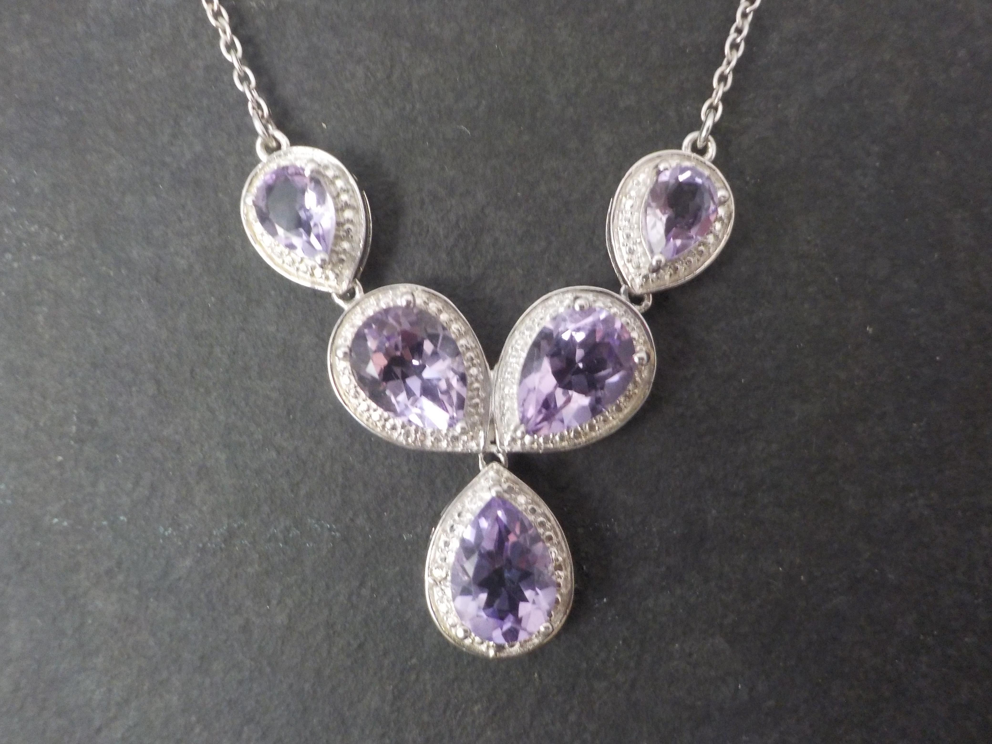 Modern Estate Sterling Silver Amethyst Y Necklace For Sale