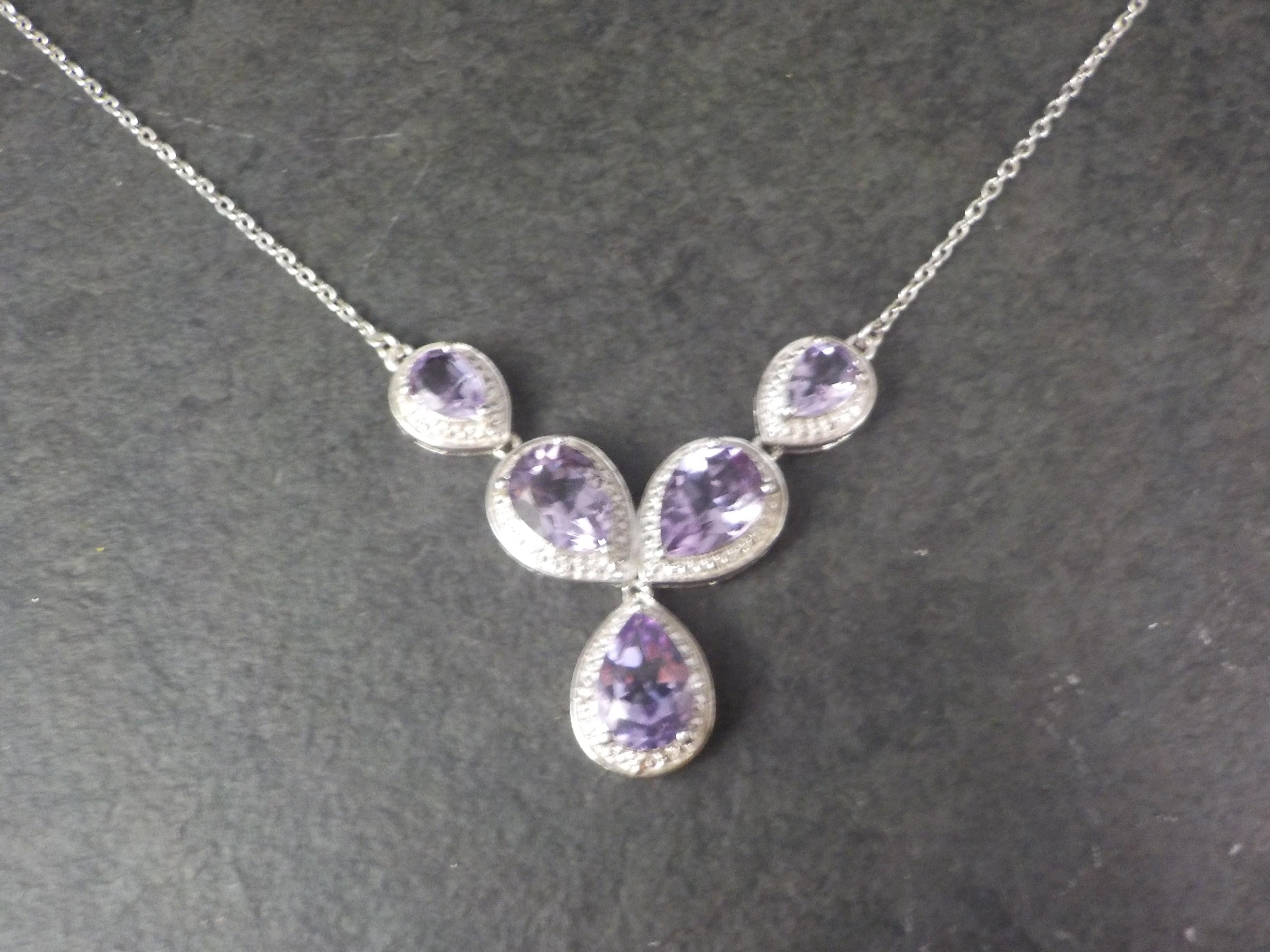 Estate Sterling Silver Amethyst Y Necklace For Sale 1