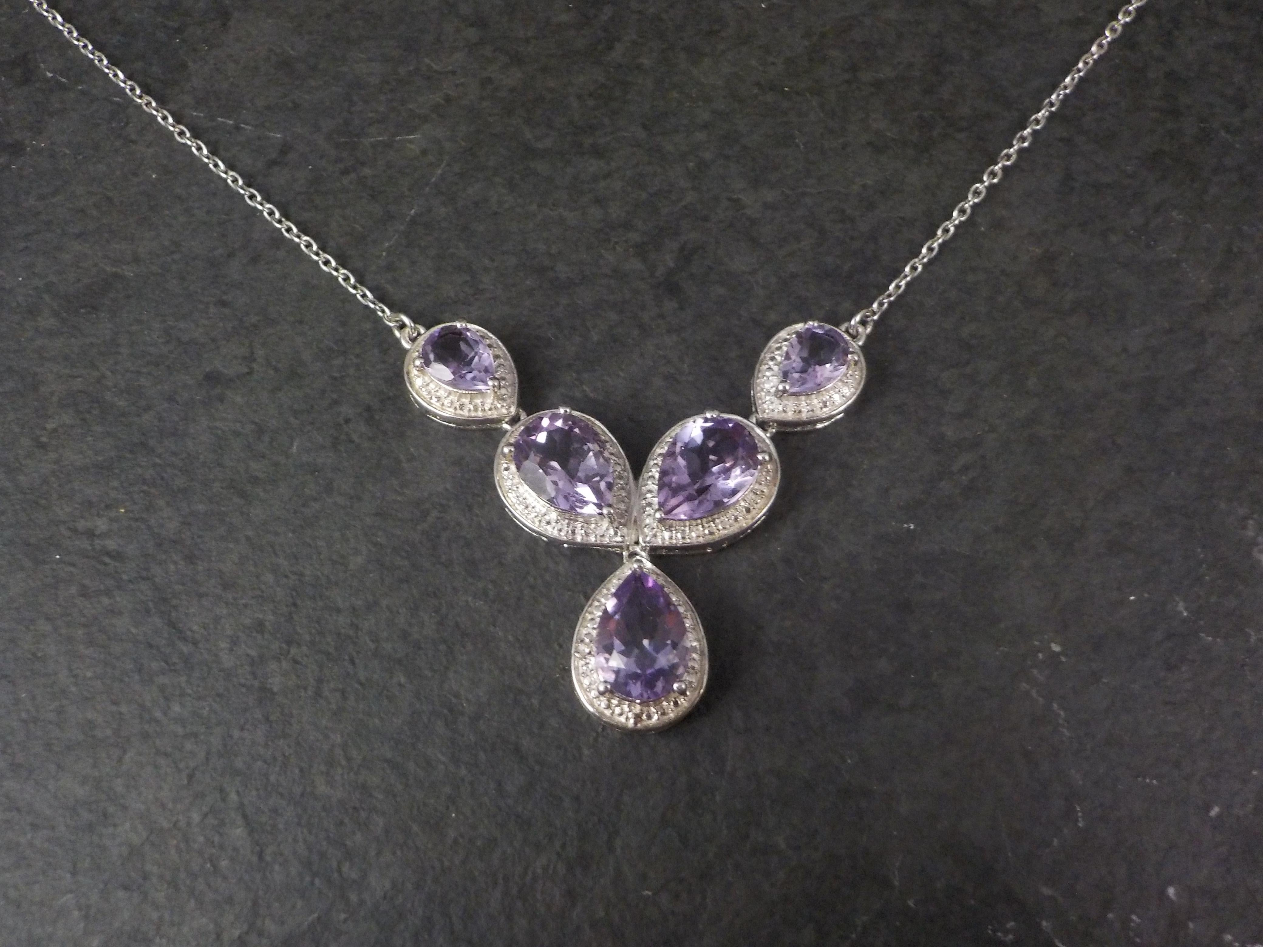 Estate Sterling Silver Amethyst Y Necklace For Sale 2