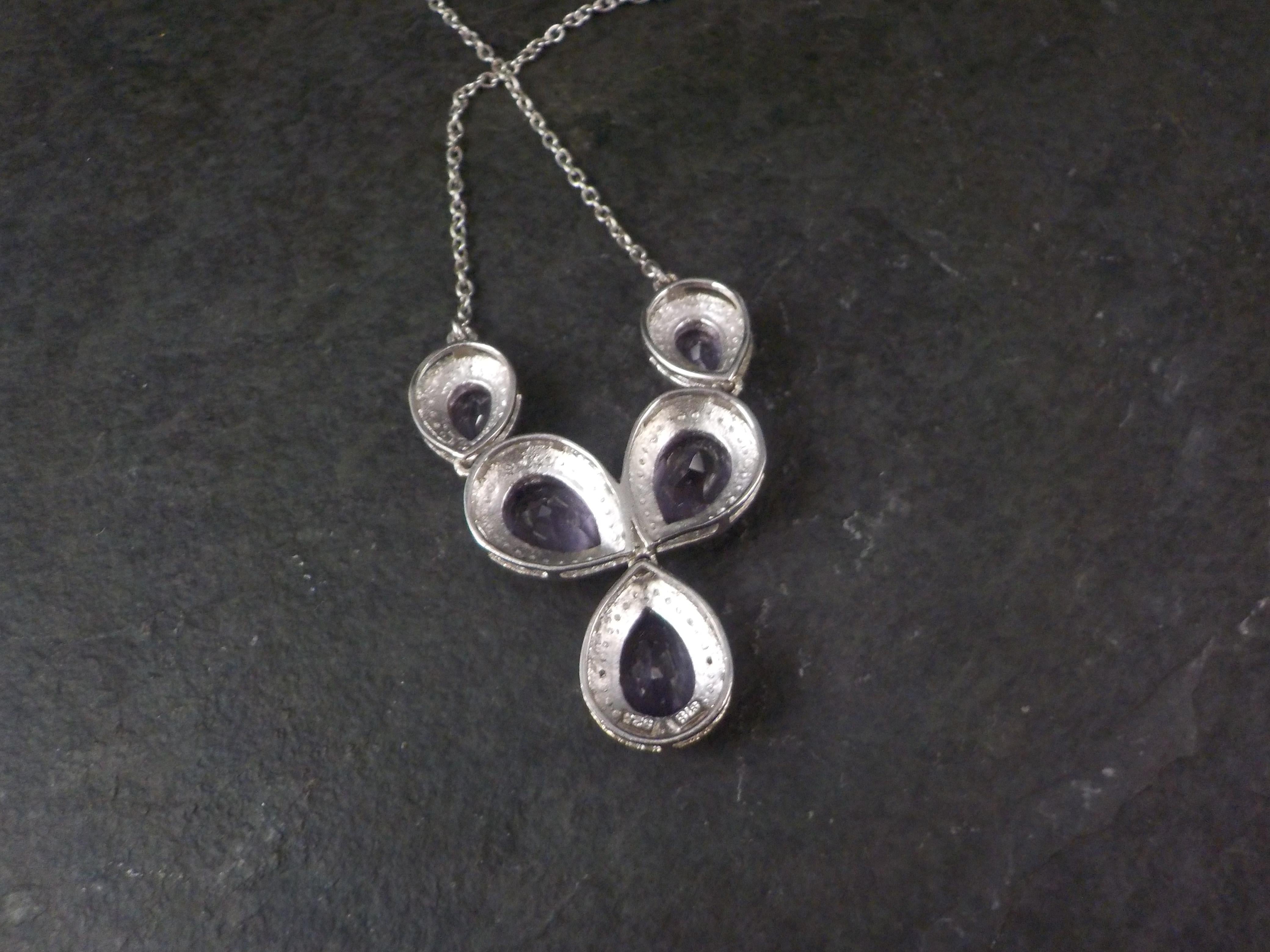Estate Sterling Silver Amethyst Y Necklace For Sale 3