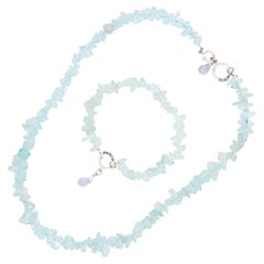 Estate Sterling Silver Aqua Necklace 
Bracelet Set