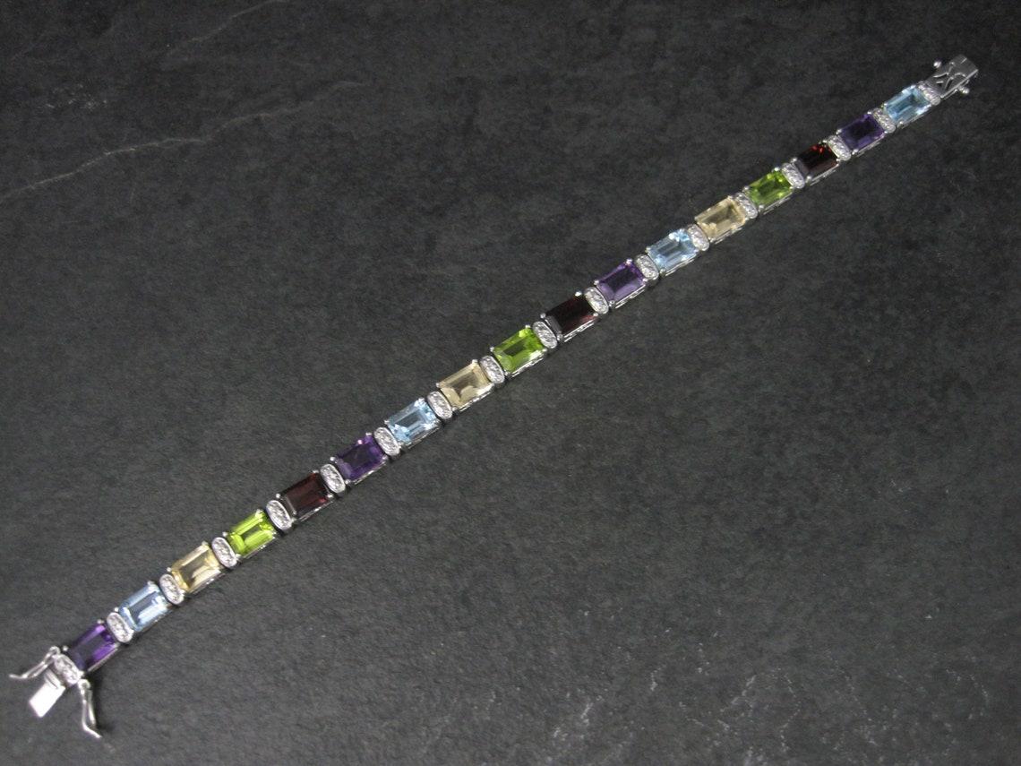 Estate Sterling Silber Edelstein-Tennis-Armband 7,5 Zentimeter (Smaragdschliff)