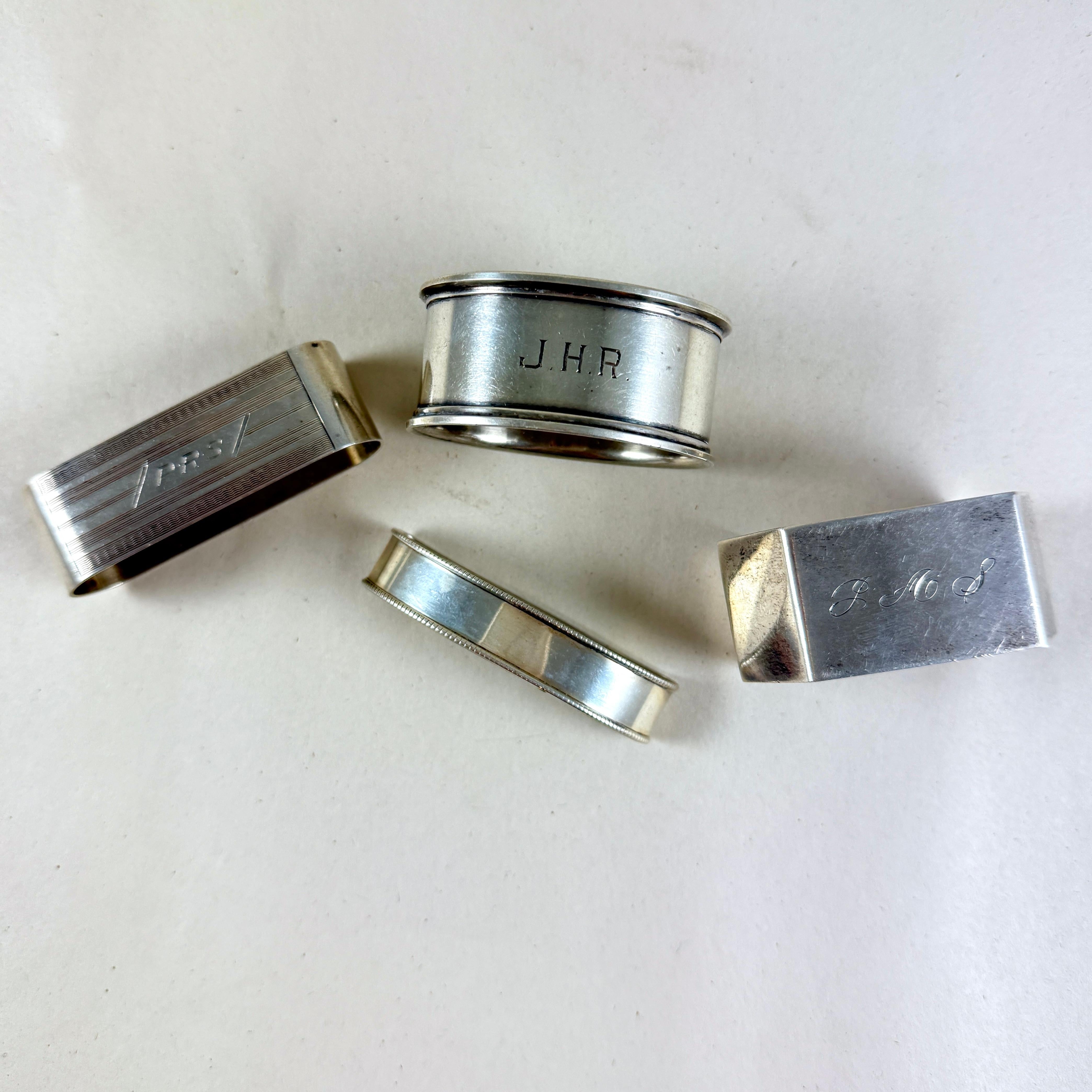 Nachlass-Serviergeschirrringe aus Sterlingsilber, vierer-Set, gemischtes Set (Amerikanische Klassik) im Angebot