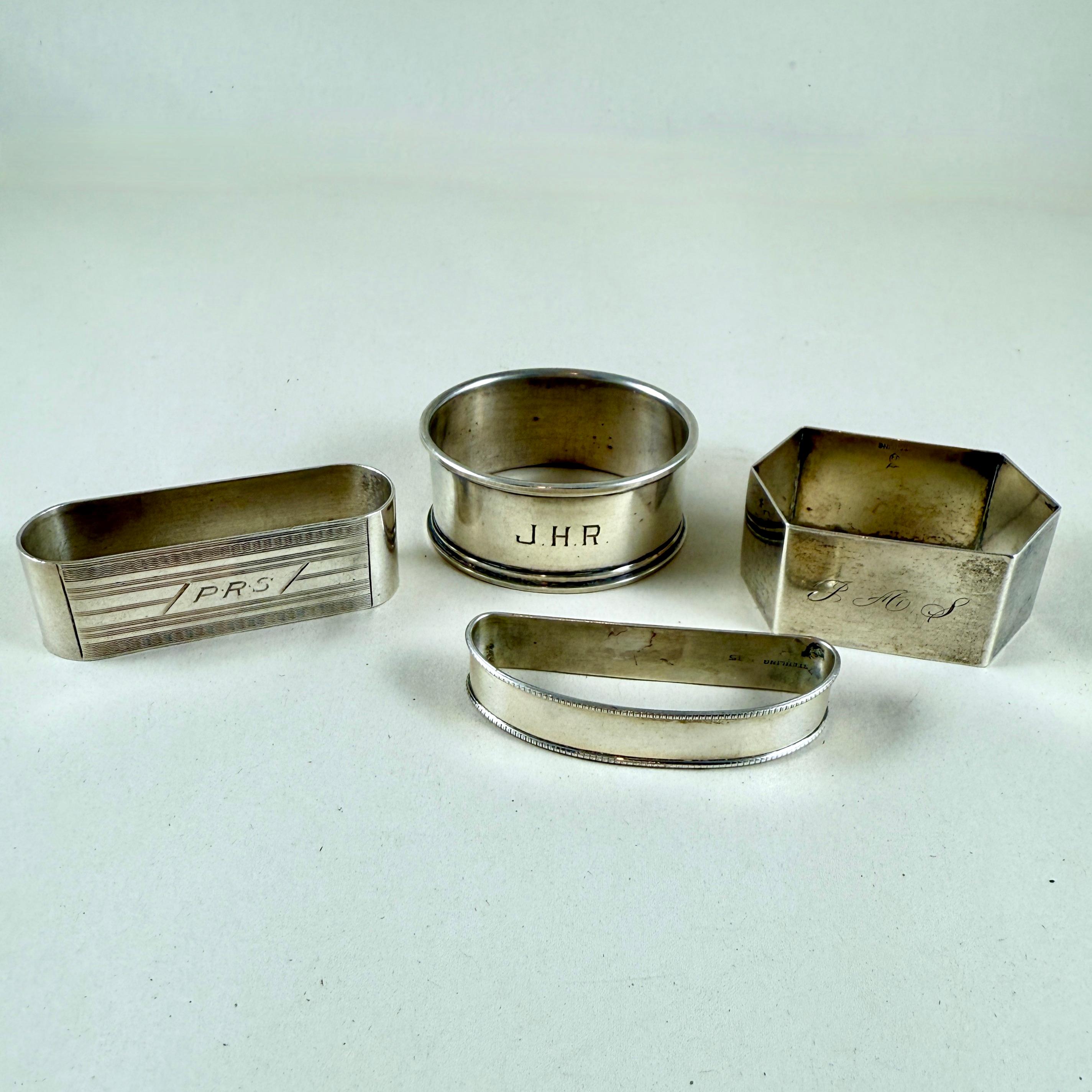 Nachlass-Serviergeschirrringe aus Sterlingsilber, vierer-Set, gemischtes Set (amerikanisch) im Angebot