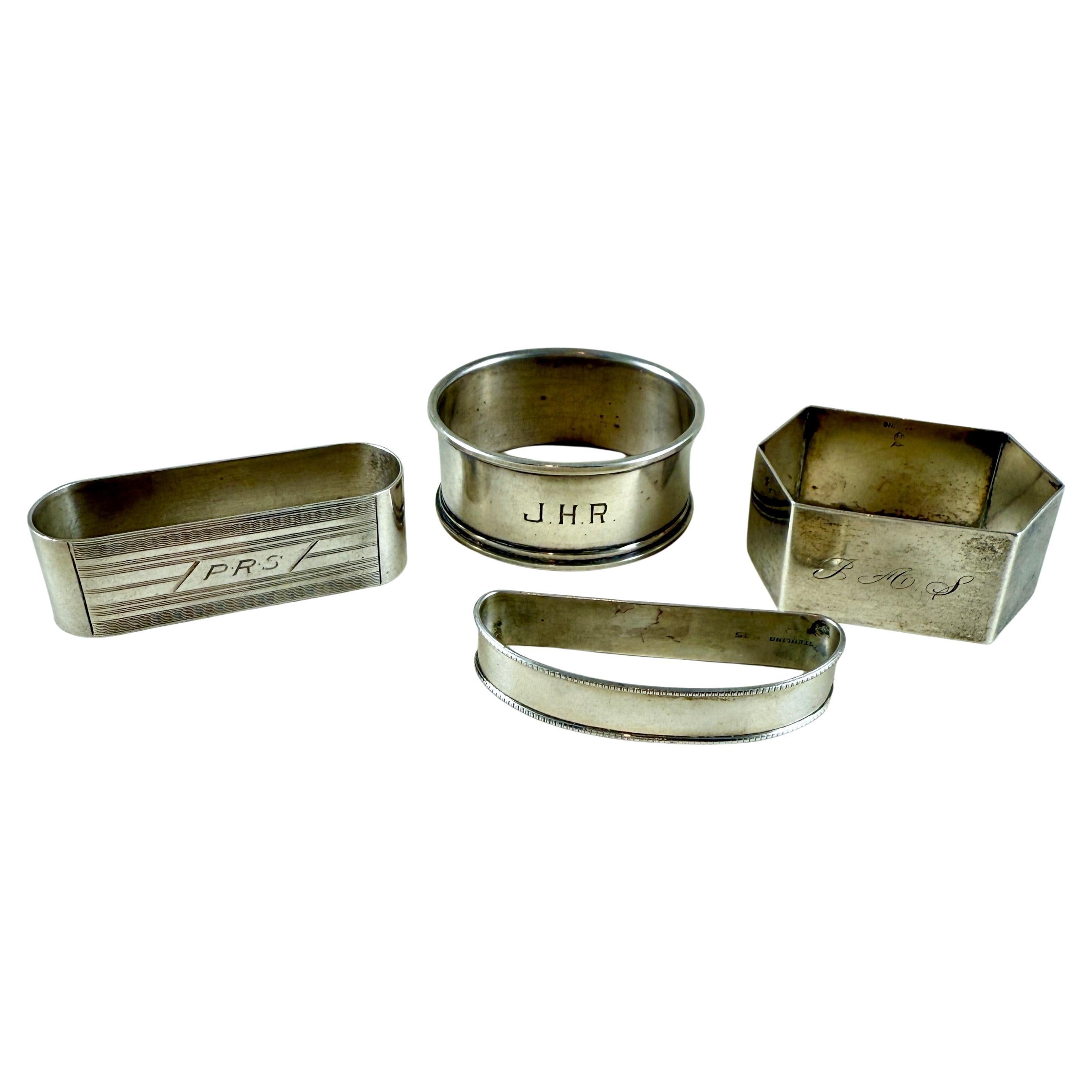 Nachlass-Serviergeschirrringe aus Sterlingsilber, vierer-Set, gemischtes Set