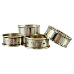 Antique Estate Sterling Silver Napkin Rings, mixed set of four