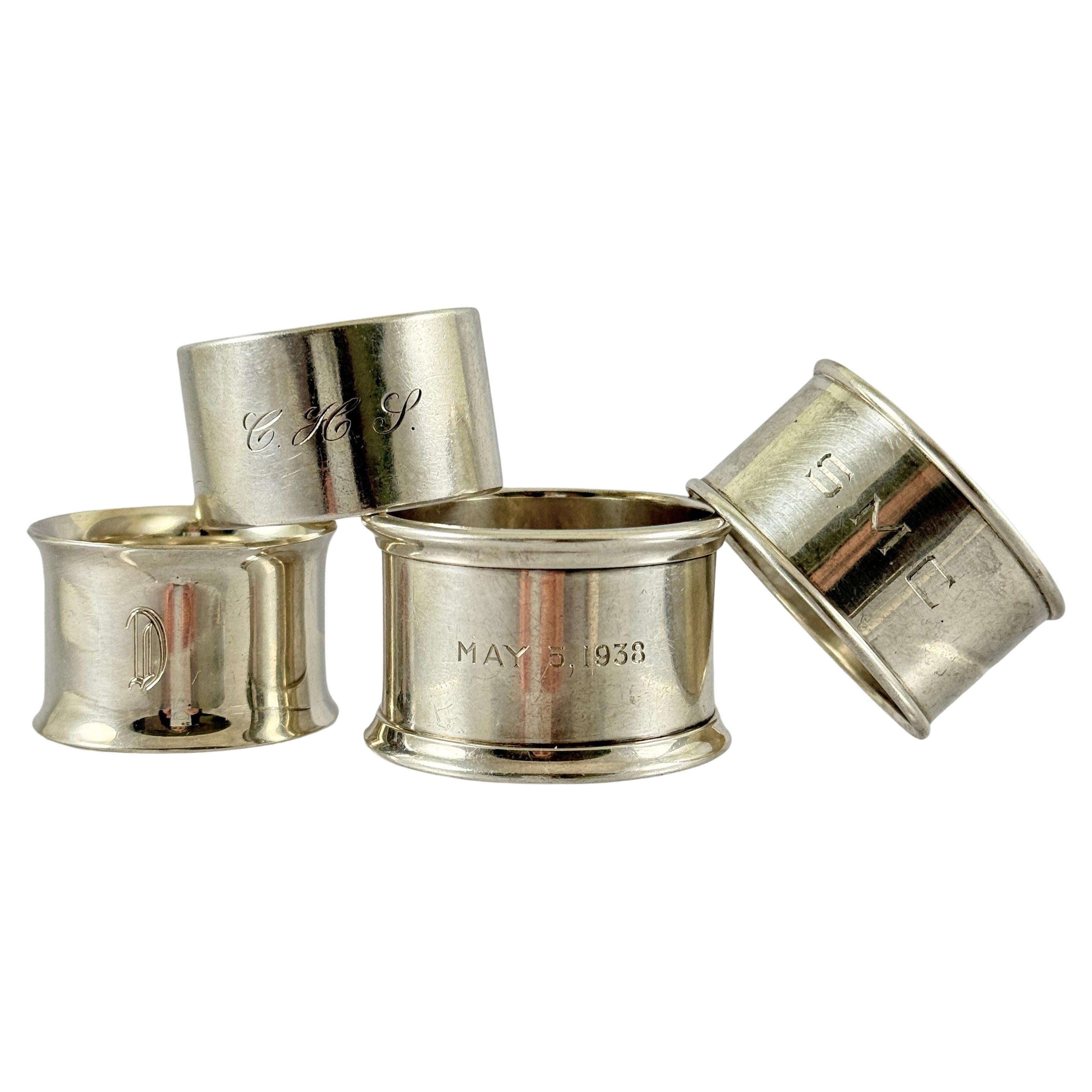 Estate Sterling Silver Napkin Rings, mixed set of four