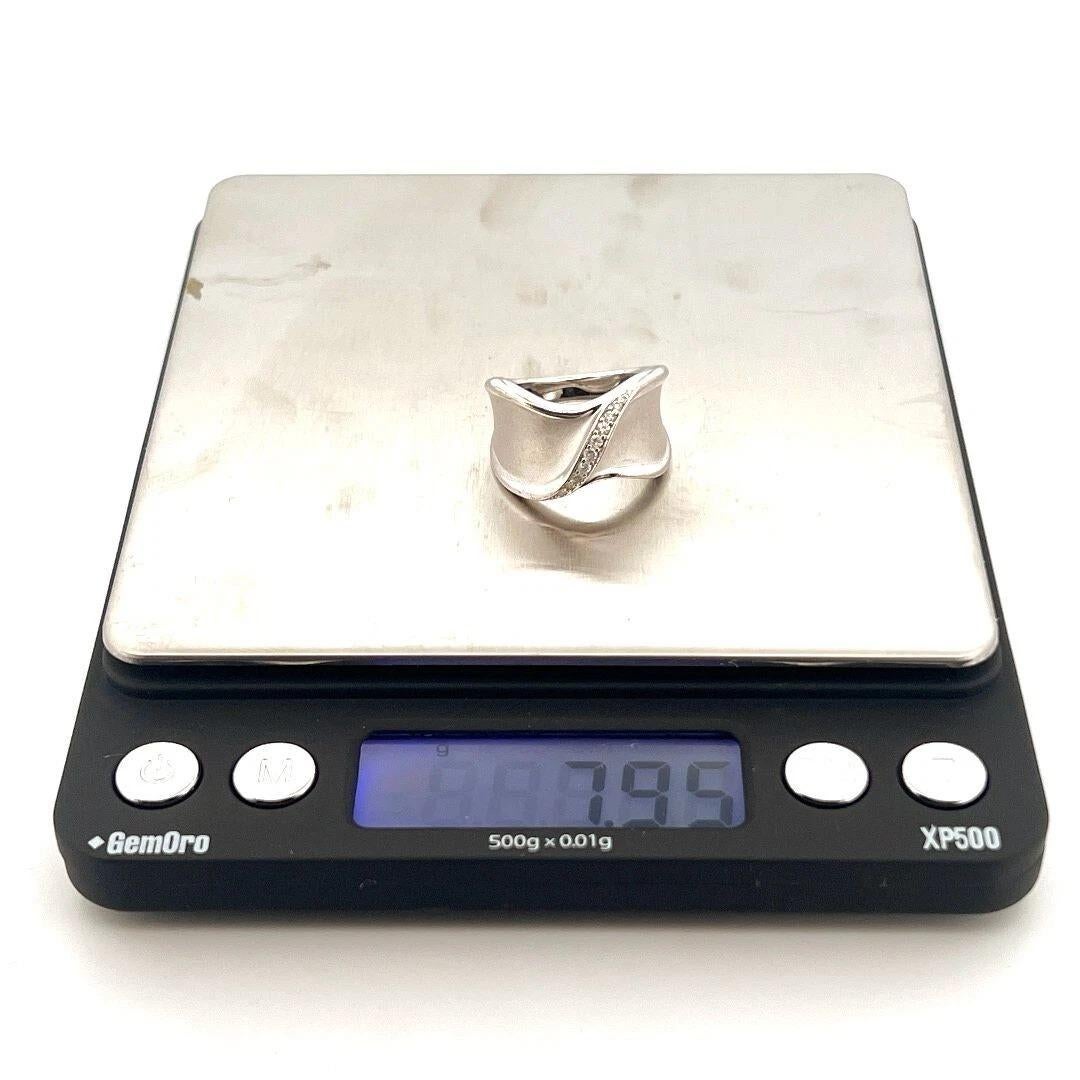 Estate Sterling Silver Natural 0.13CTW 925 Diamond Wide Wave Brushed Ring Size 7 For Sale 1