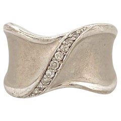 Estate Sterling Silver Natural 0.13CTW 925 Diamond Wide Wave Brushed Ring Size 7