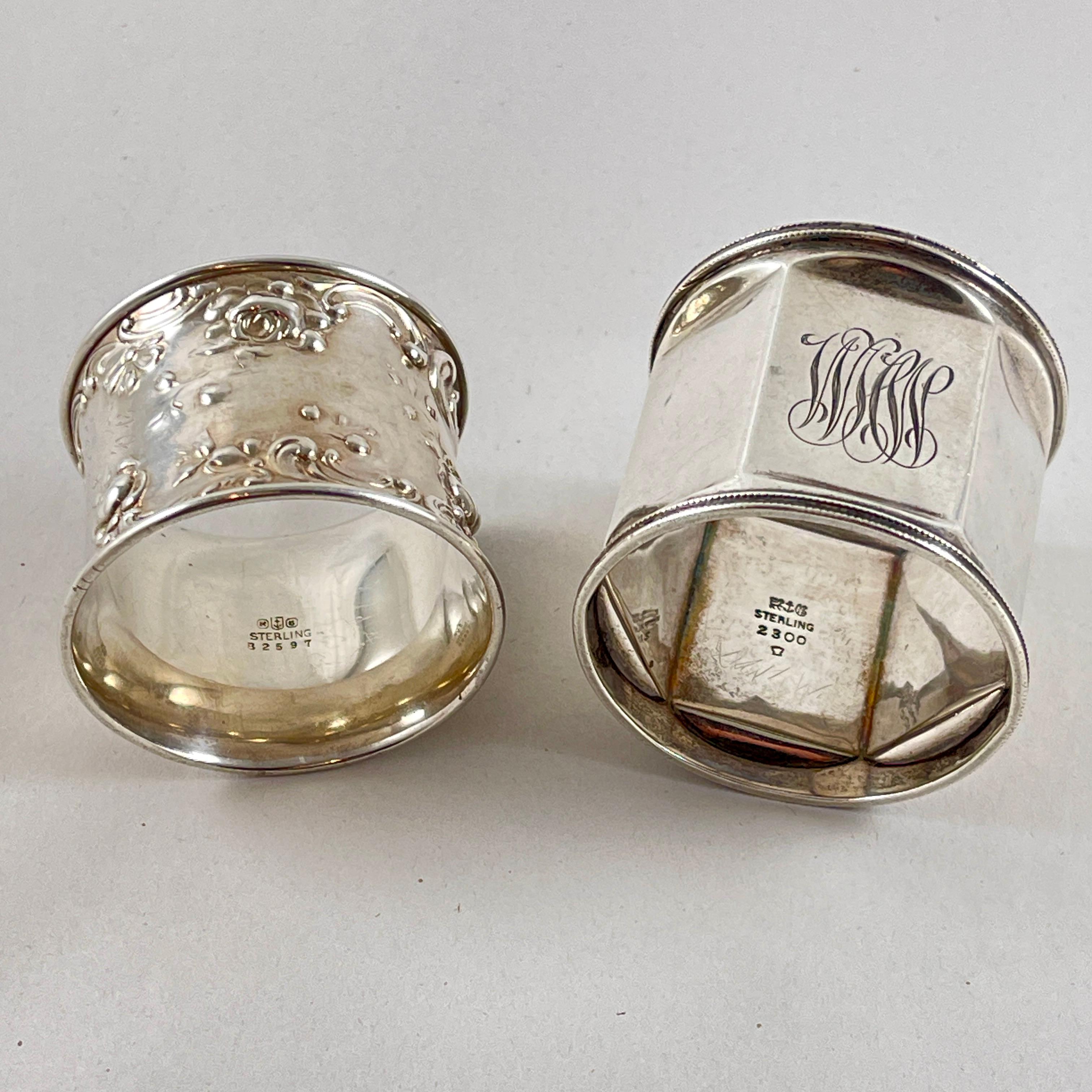 Estate Sterling Silver Wide Band Napkin Rings, set mixte de quatre en vente 3