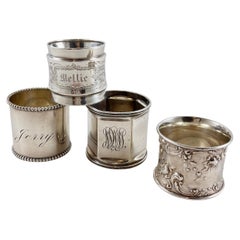 Estate Sterling Silver Wide Band Napkin Rings, mixed set of four