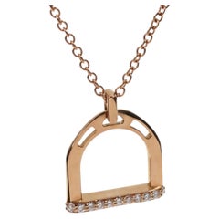 Estate Stirrup 18k Rose Gold Diamond Pendant Necklace
