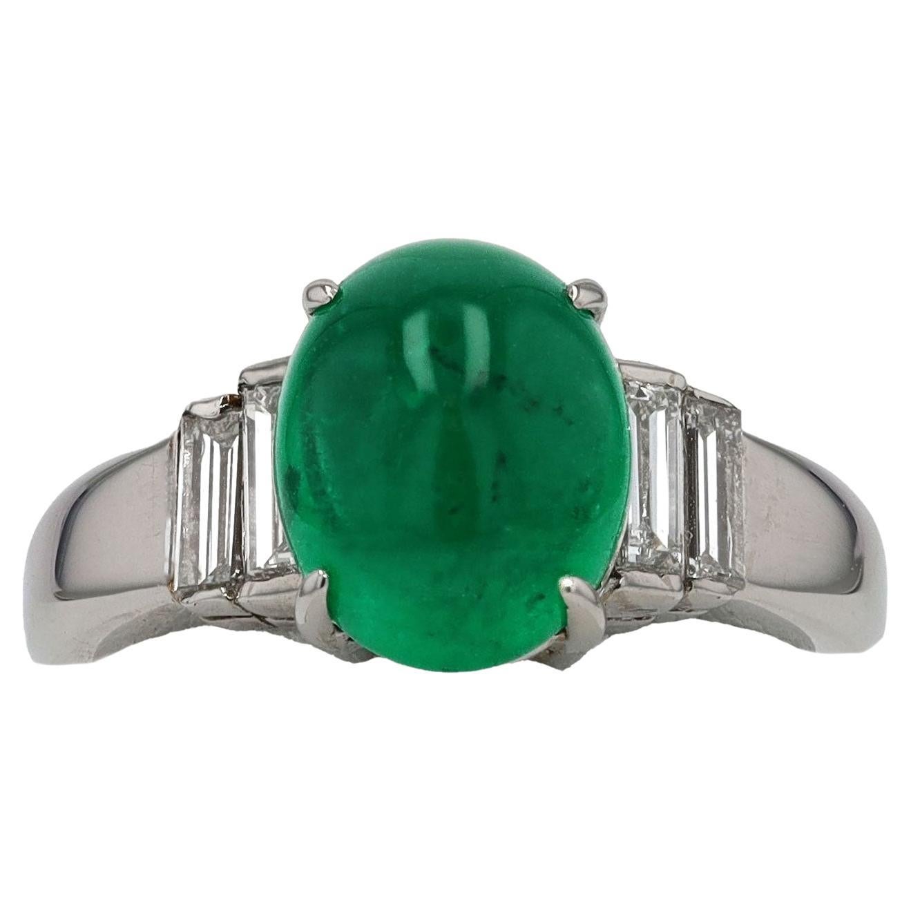 Estate Sugarloaf Colombian Emerald Diamond Engagement Ring (bague de fiançailles en forme de pain de sucre)
