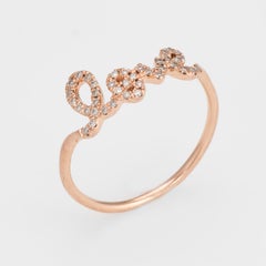 Estate Sydney Evan Diamond Love Script Ring 14 Karat Rose Gold Fine Jewelry