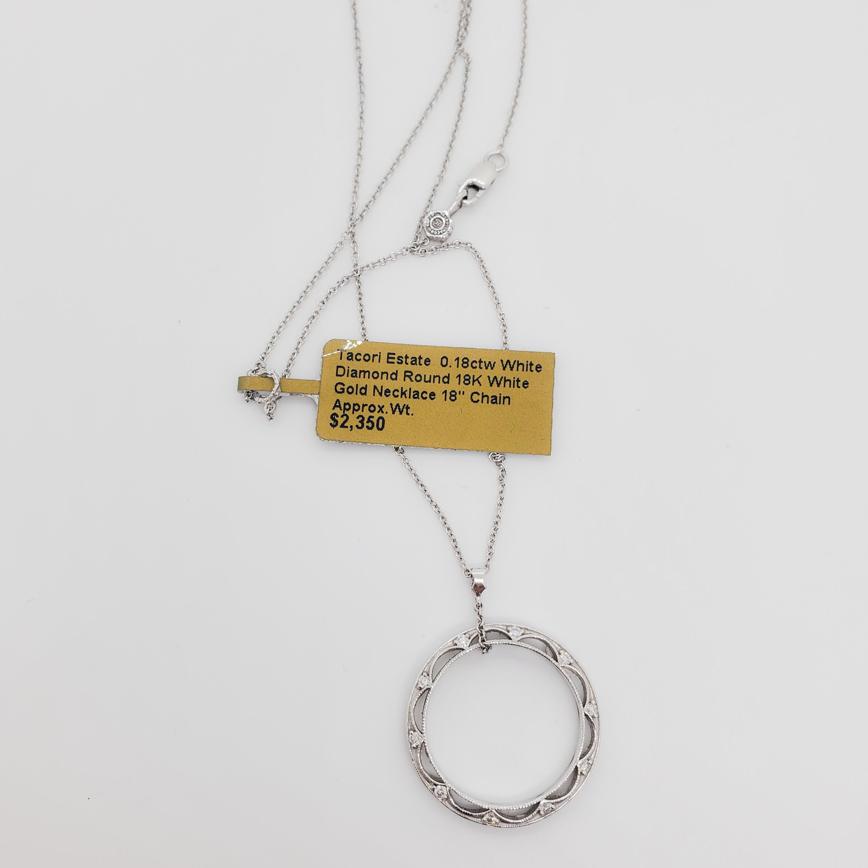 Estate Tacori Diamond Circle Pendant Necklace in 18k White Gold 4