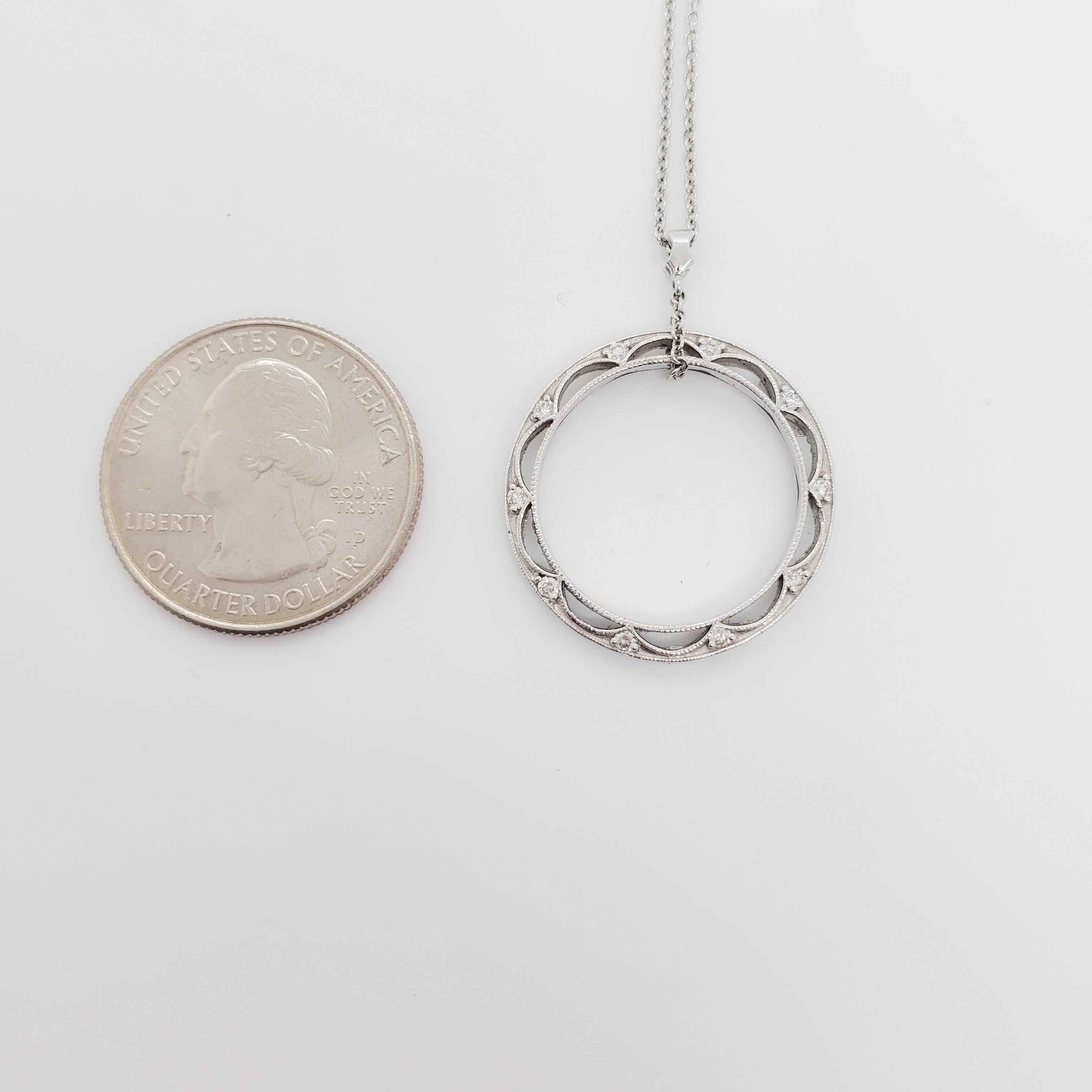 Women's or Men's Estate Tacori Diamond Circle Pendant Necklace in 18k White Gold