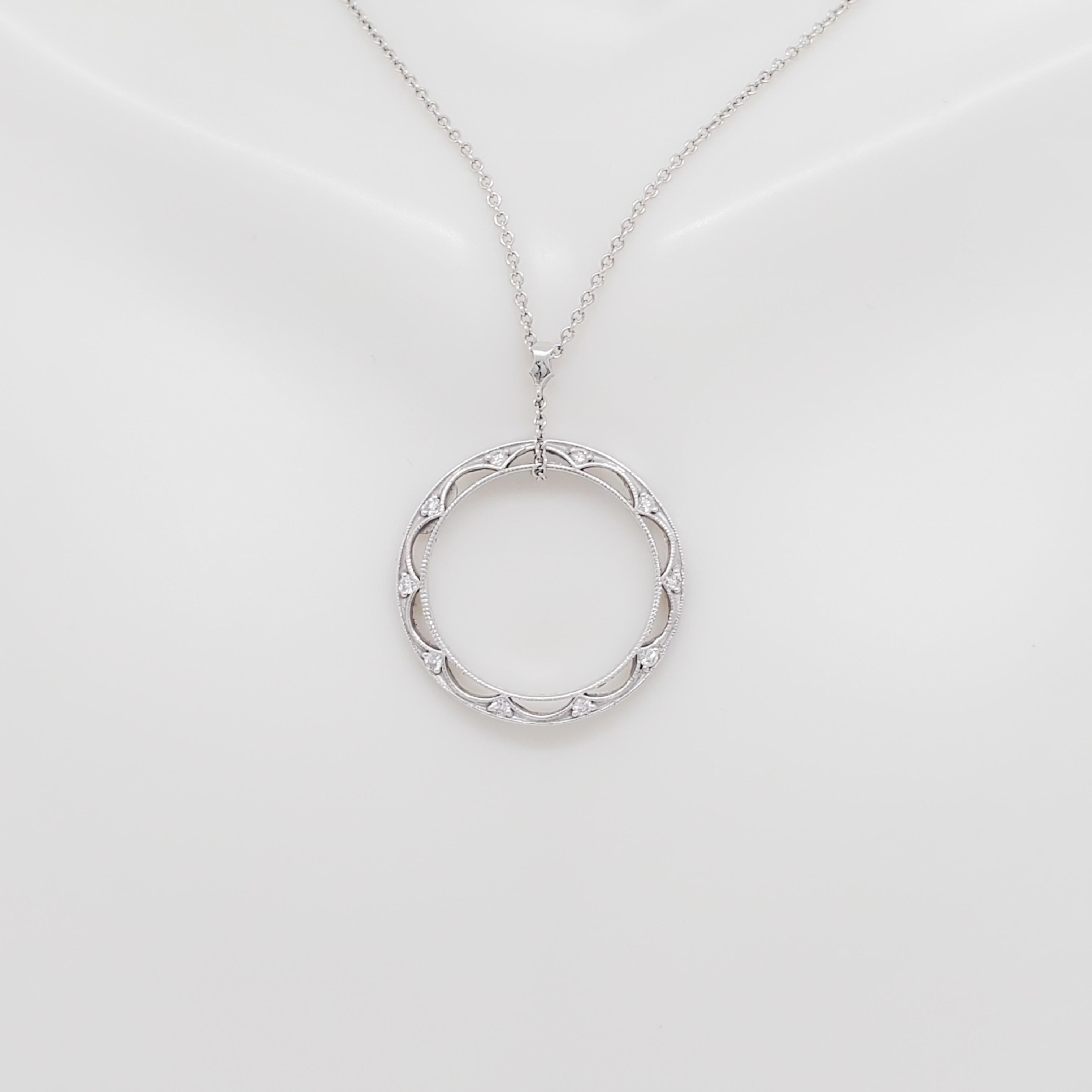 Estate Tacori Diamond Circle Pendant Necklace in 18k White Gold 3