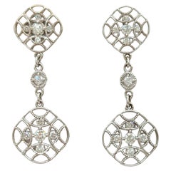 Estate Tacori White Diamond Dangle Earrings in 18K White Gold