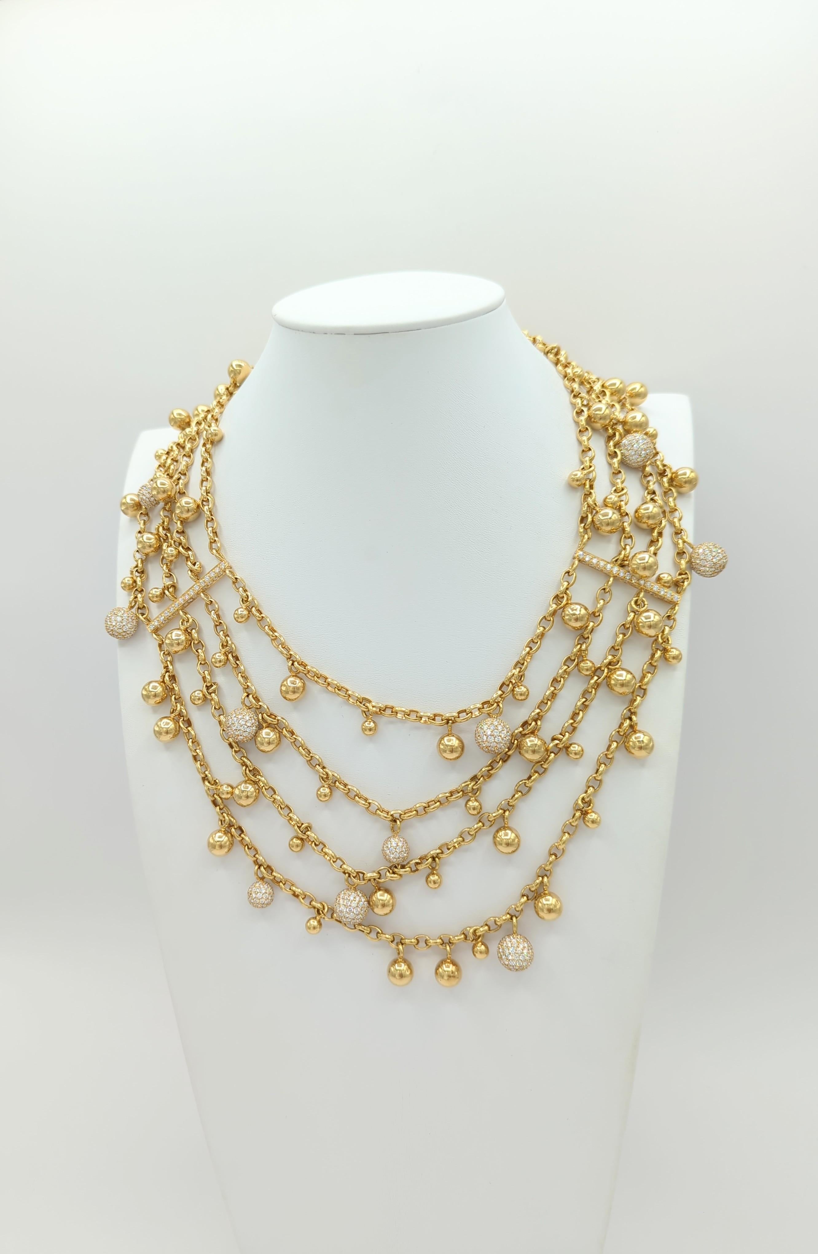 Estate Tallarico Pave Diamond Balls Chunky Necklace and Bracelet Set in 18K  In New Condition For Sale In Los Angeles, CA