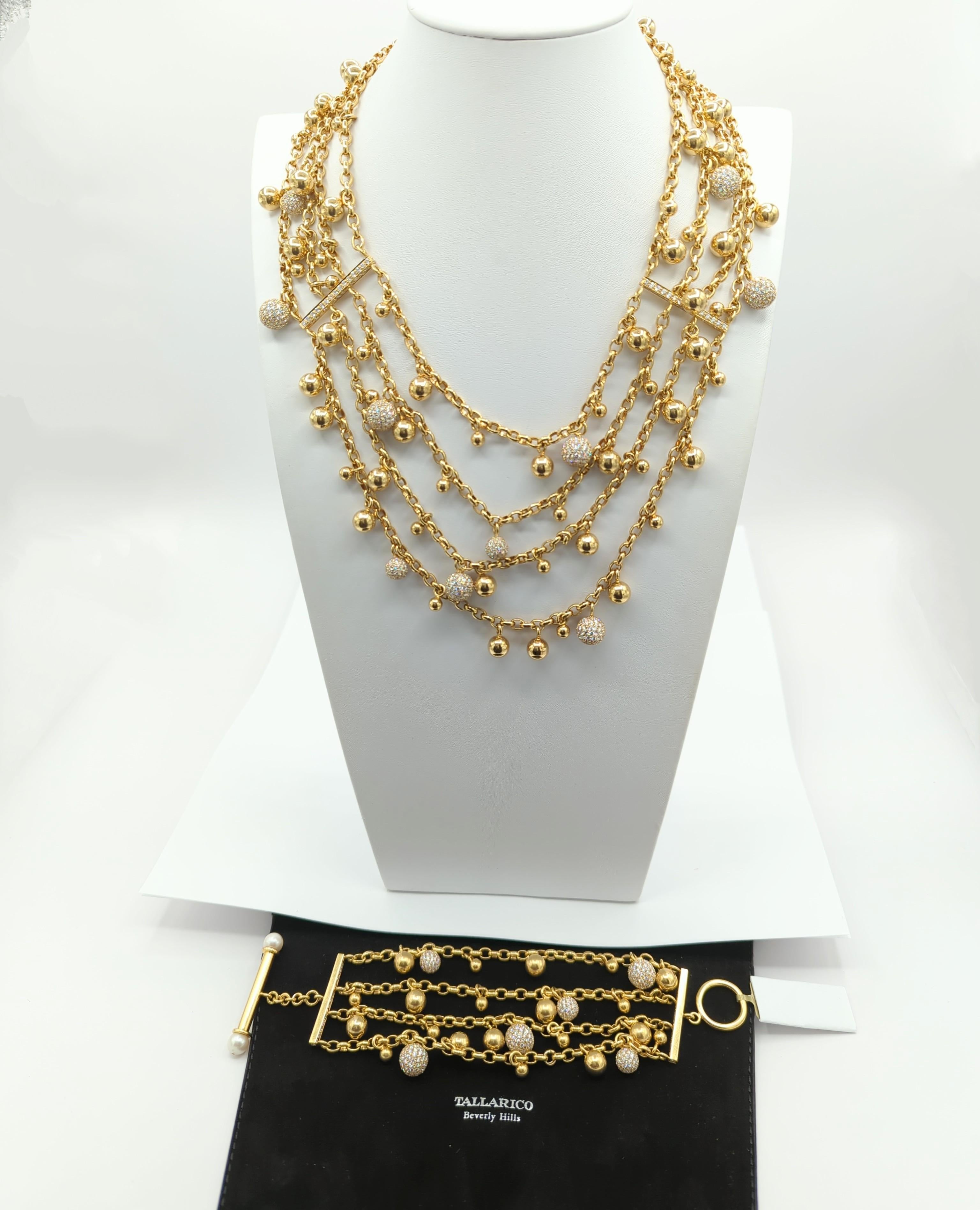 Nachlass Tallarico Pave Diamant Kugeln Chunky Halskette und Armband Set in 18K  im Angebot 1