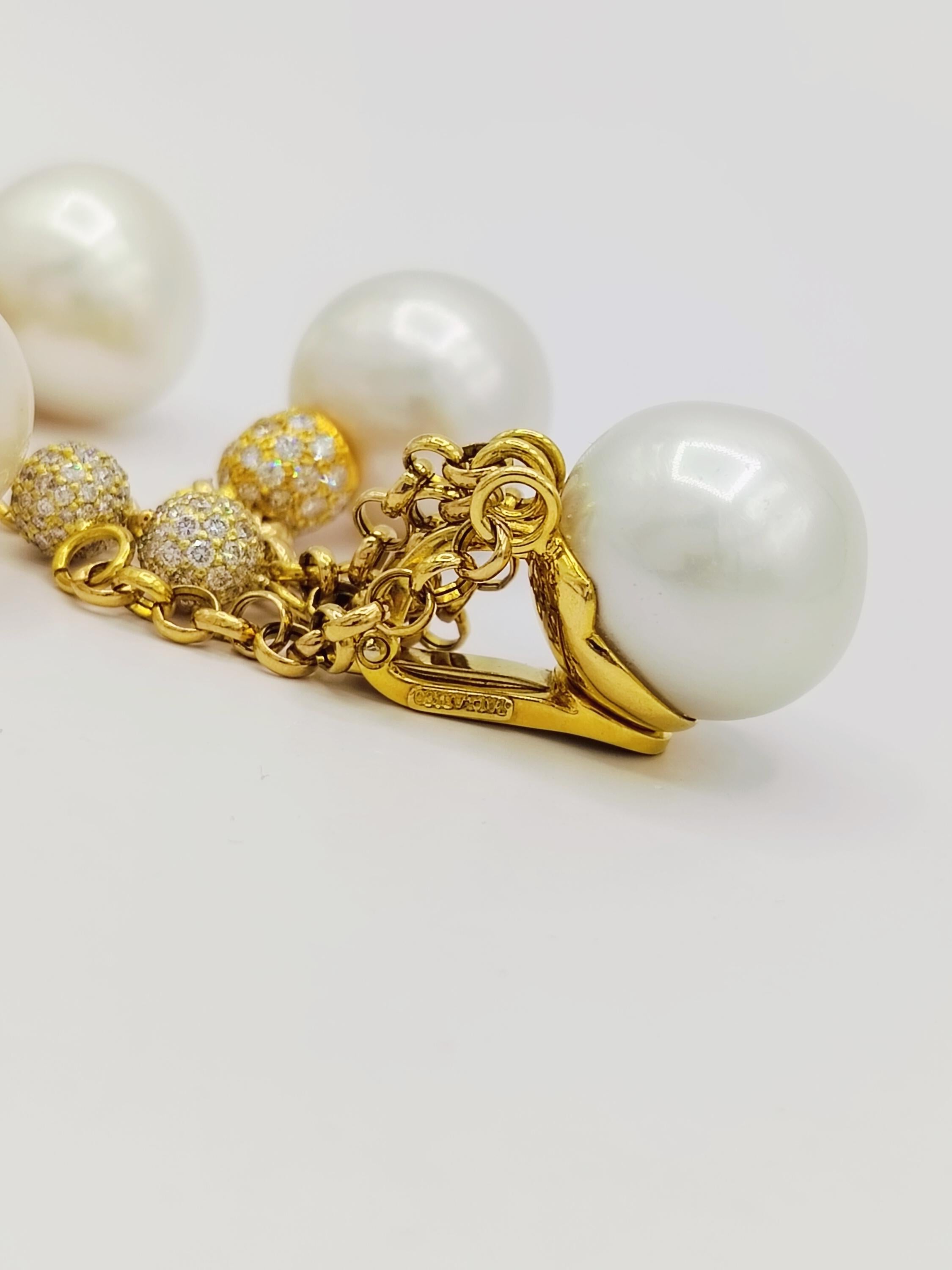 Round Cut Estate Tallarico South Sea Pearl and White Diamond Dangle Earrings in 18K  For Sale