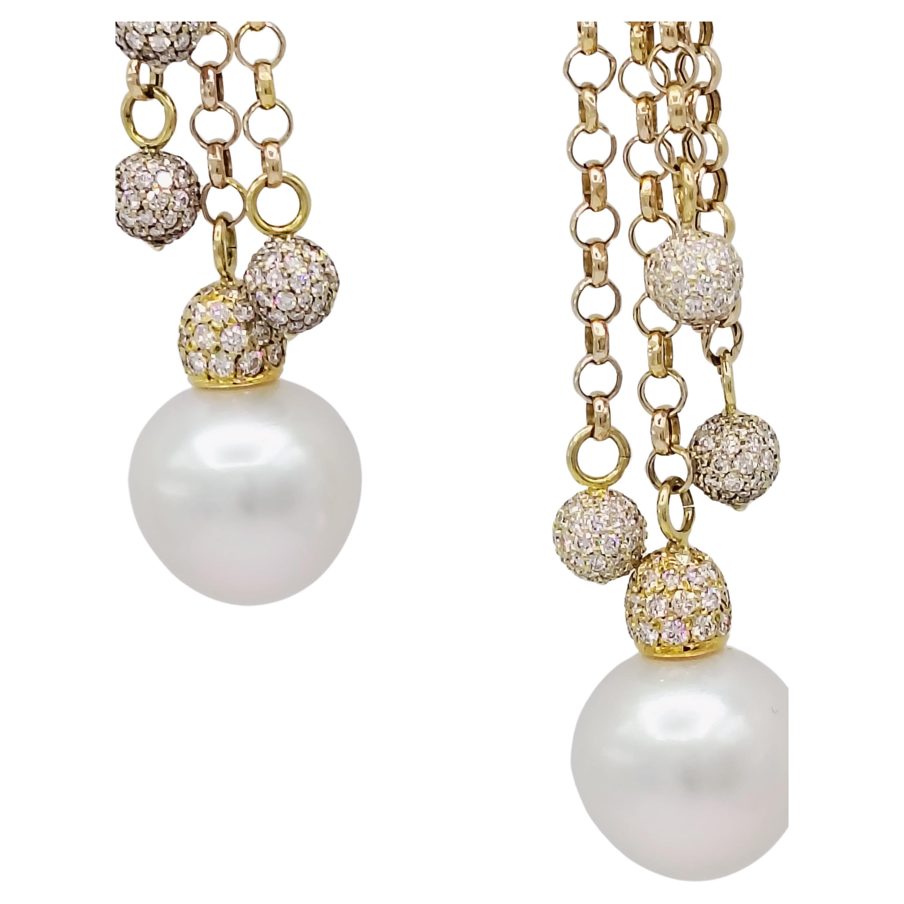 Women's or Men's Estate Tallarico South Sea Pearl and White Diamond Dangle Earrings in 18K  For Sale