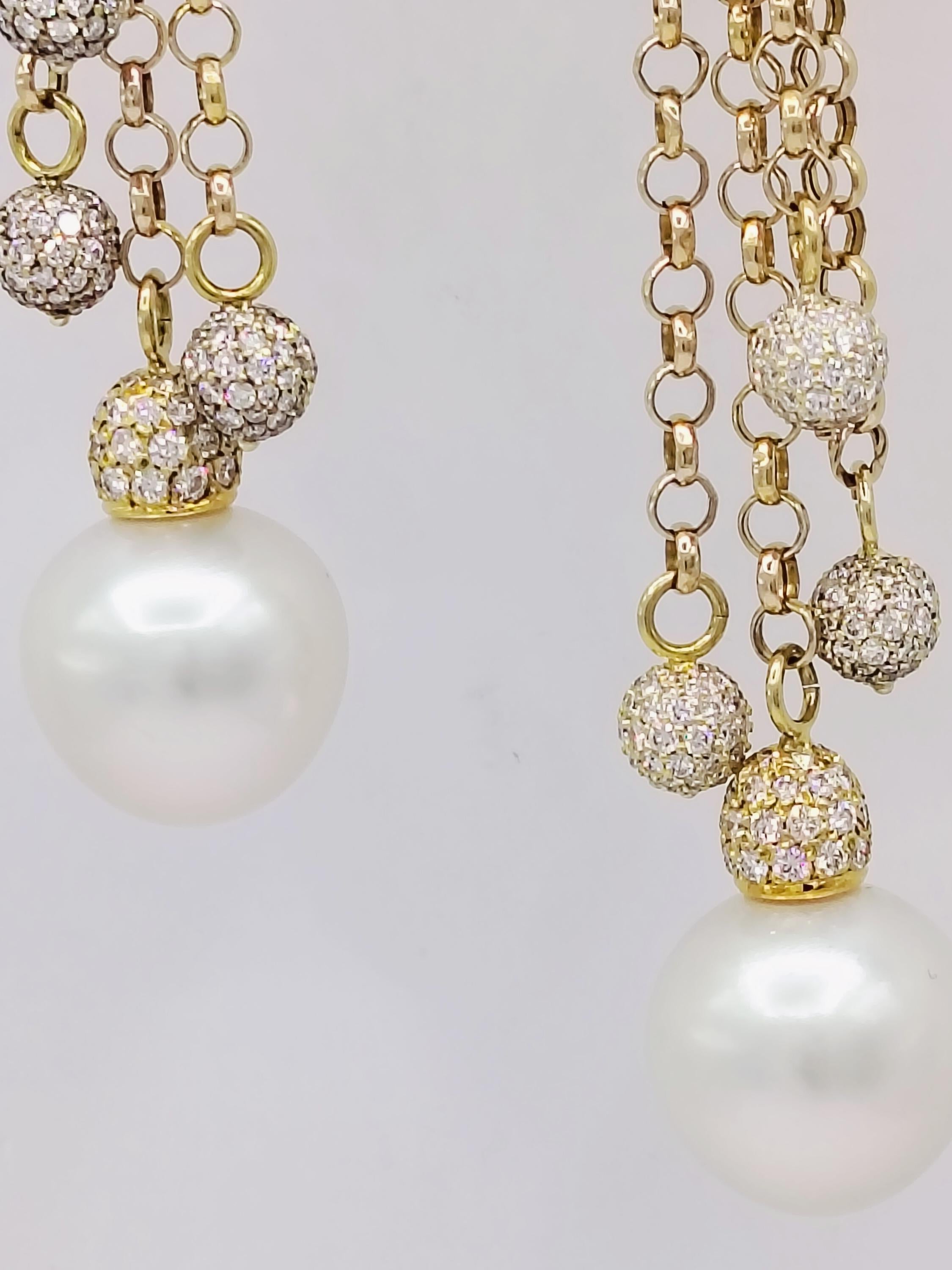 Estate Tallarico South Sea Pearl and White Diamond Dangle Earrings in 18K  For Sale 1