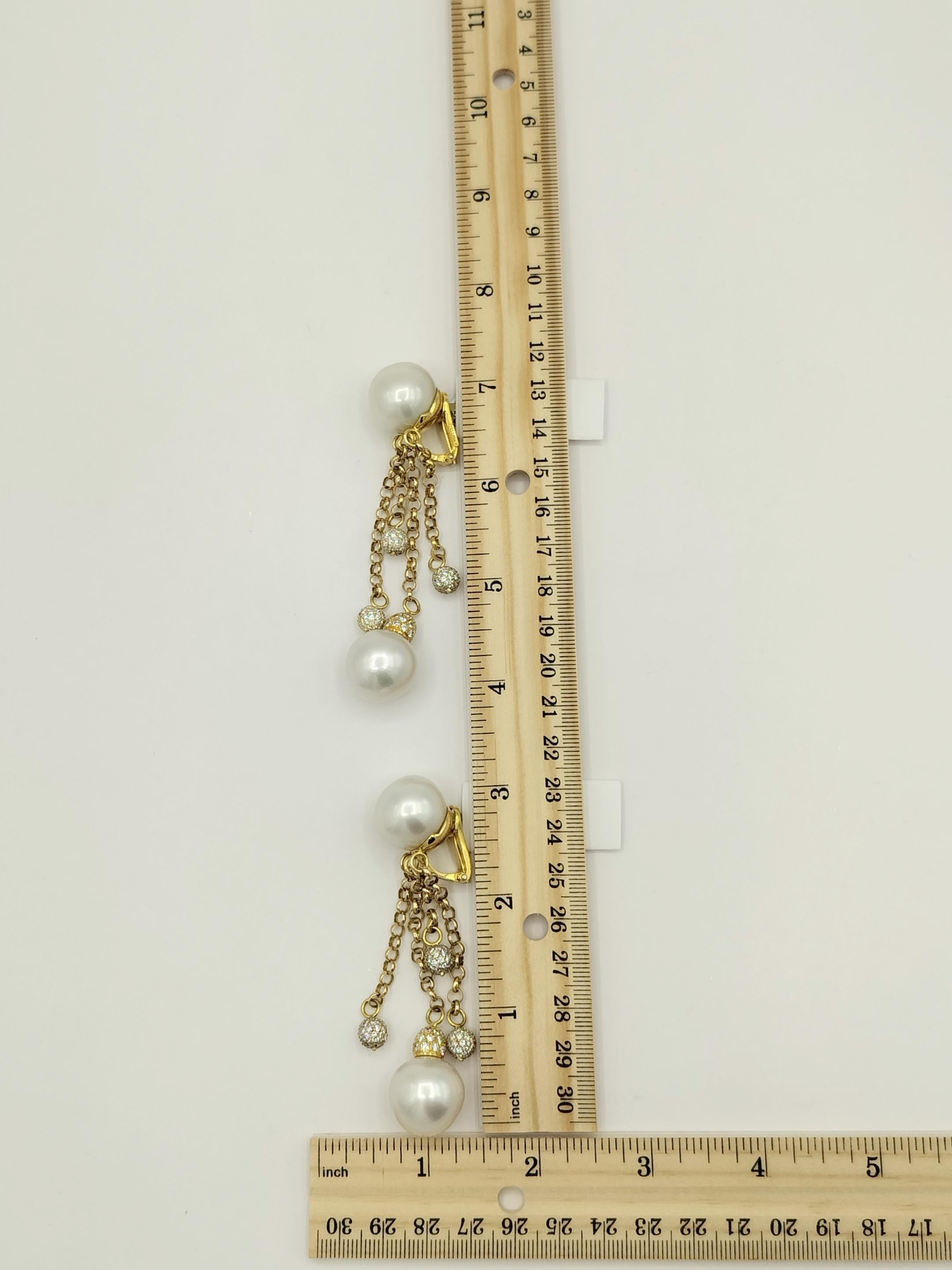 Estate Tallarico South Sea Pearl and White Diamond Dangle Earrings in 18K  For Sale 2