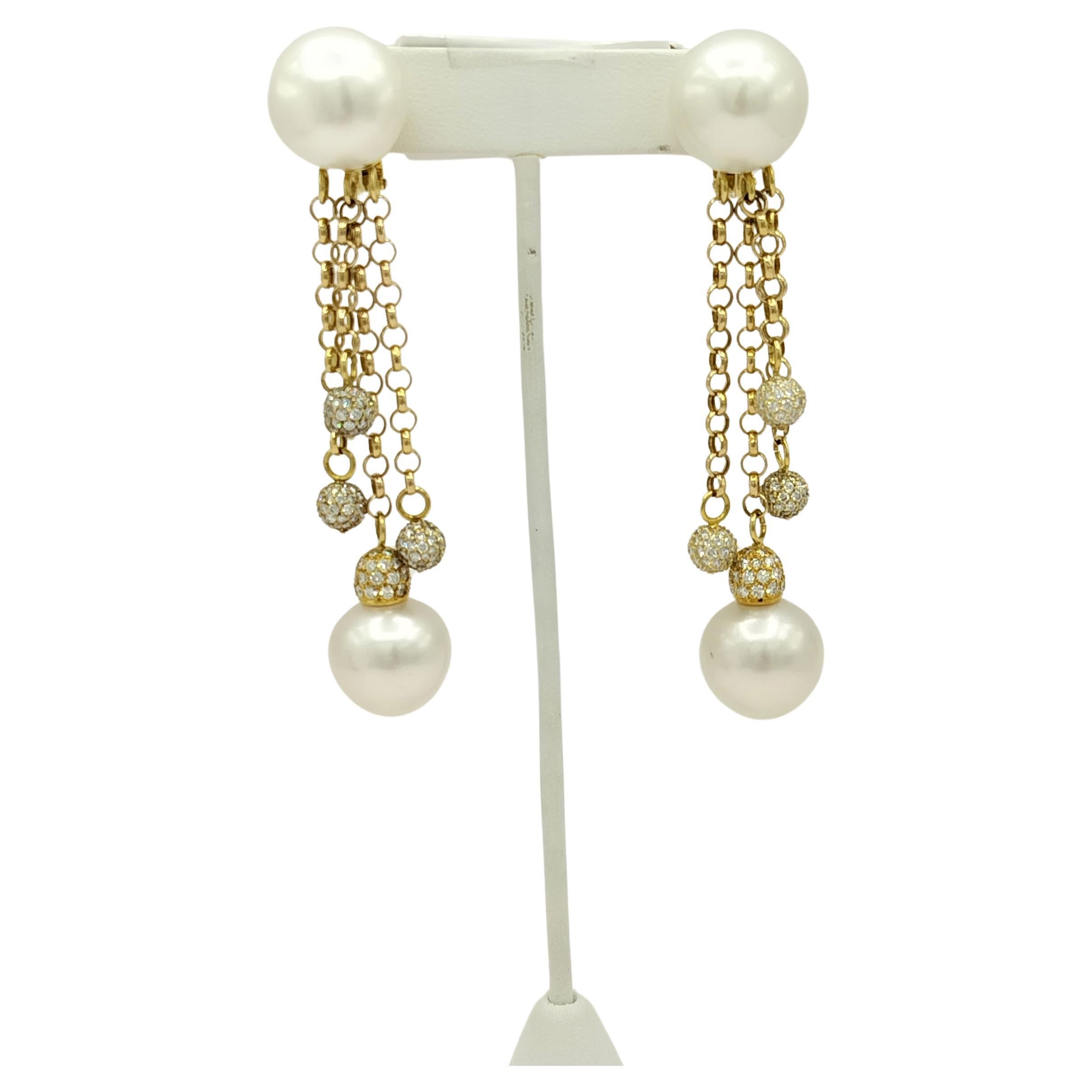 Estate Tallarico South Sea Pearl and White Diamond Dangle Earrings in 18K 