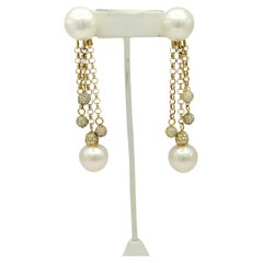 Estate Tallarico South Sea Pearl and White Diamond Dangle Earrings in 18K