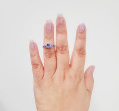 Estate Tanzanite and Diamond 3 Stone Ring in 14k White Gold