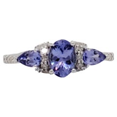 Estate Tanzanite and Diamond 3 Stone Ring in 14k White Gold