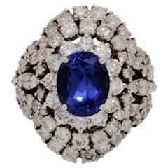 Estate Tanzanite and Diamond Cocktail Cluster Ring in 18k White Gold