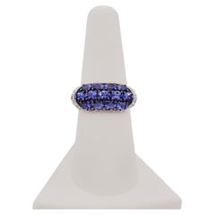 Estate Tanzanite and Diamond Cocktail Ring in 14k White Gold and Black Rhodium