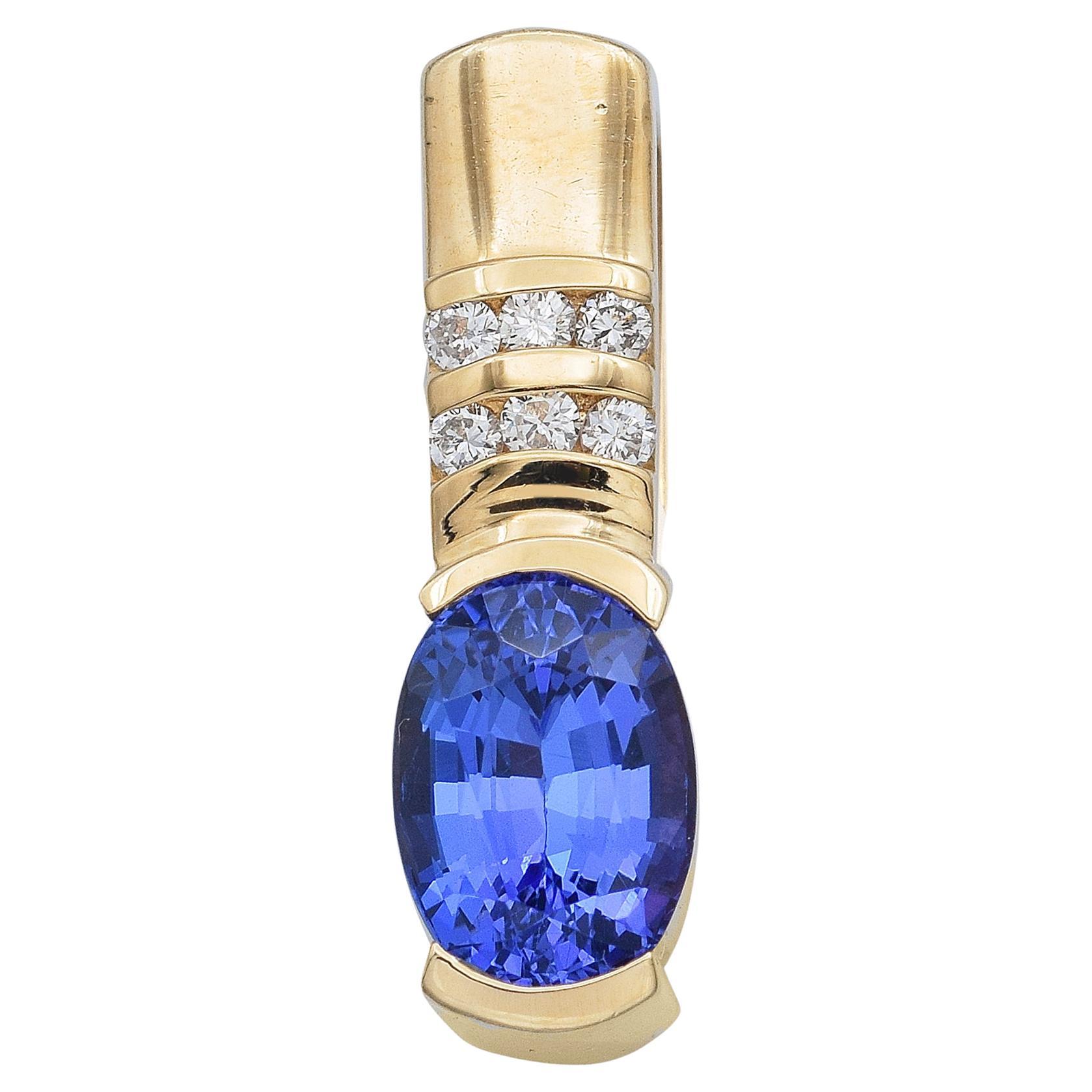 Estate Tanzanite & Diamond Yellow Gold Pendant